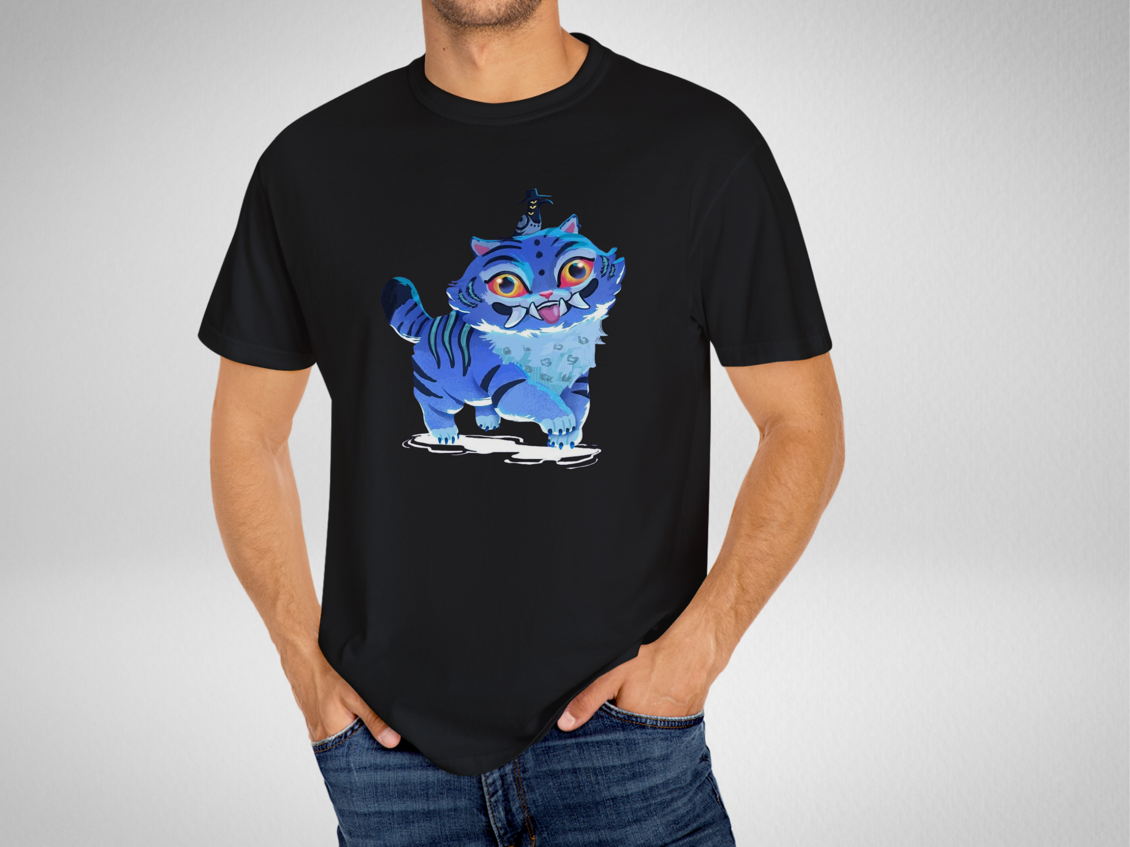 Kpop Anime Demon Hunters T-shirt - Blue Tiger Idol Graphic Tee