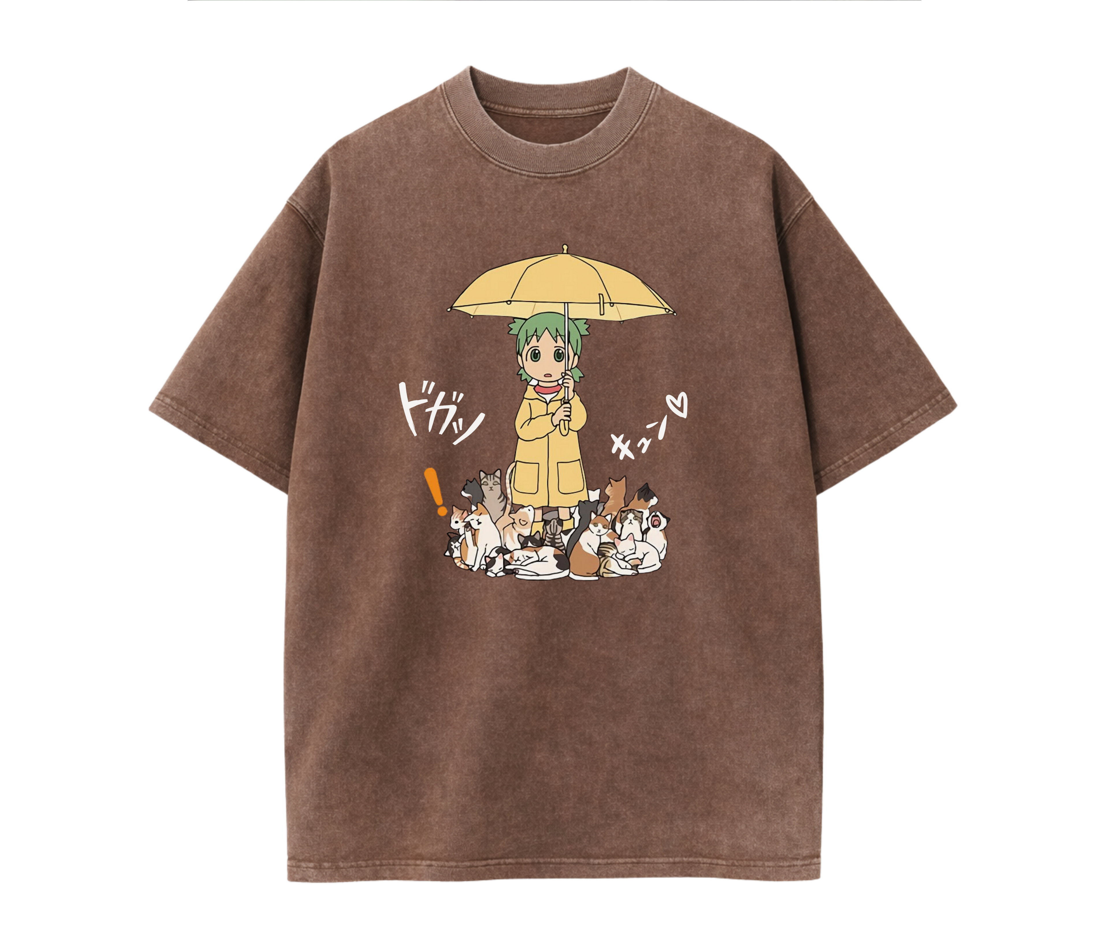 Anime-Inspired Girl with Cat Graphic T-Shirt | Cute Manga Tee