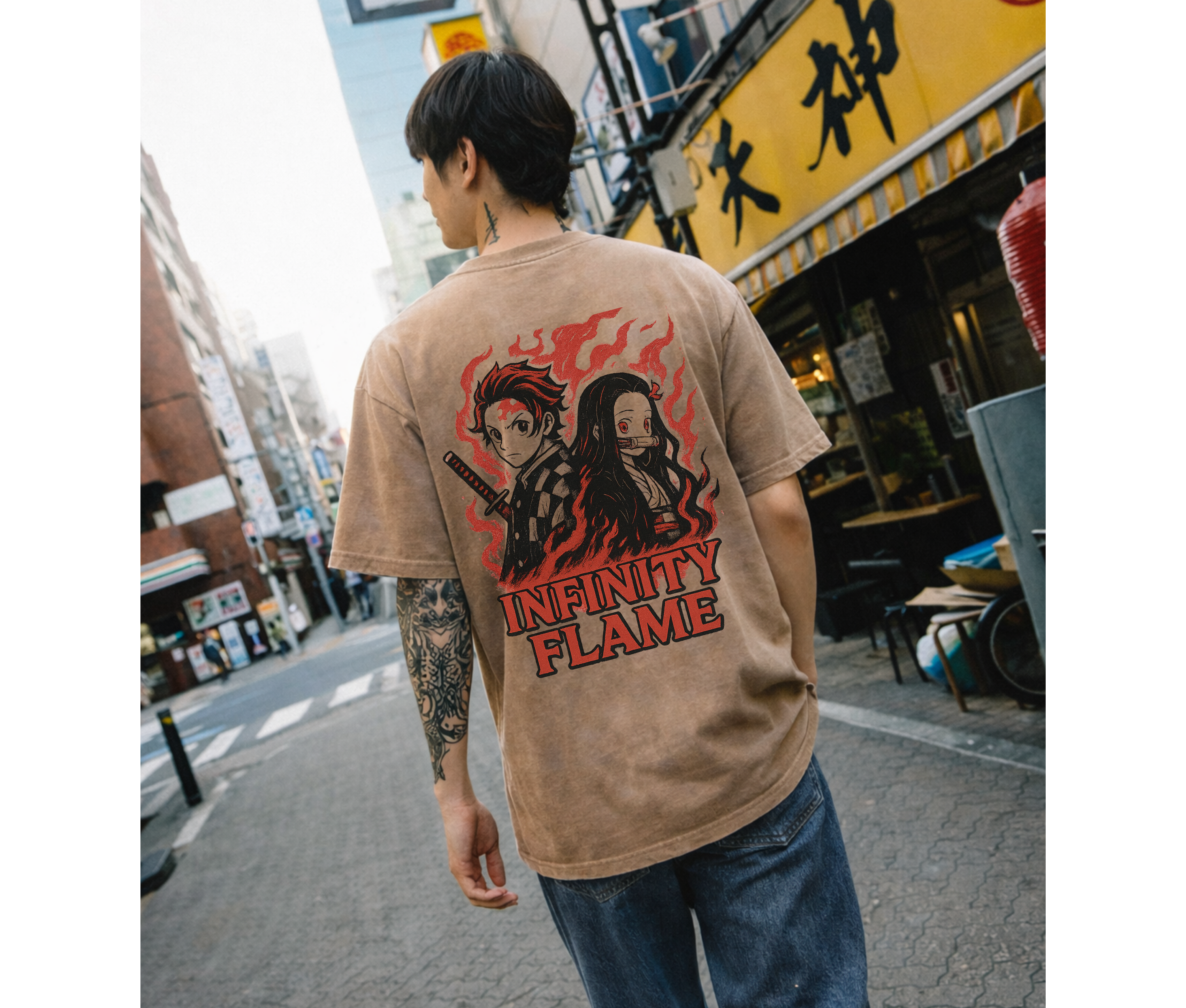 2-Sided Oversized Anime Flame Warrior Tee | Vintage Ninja Streetwear
