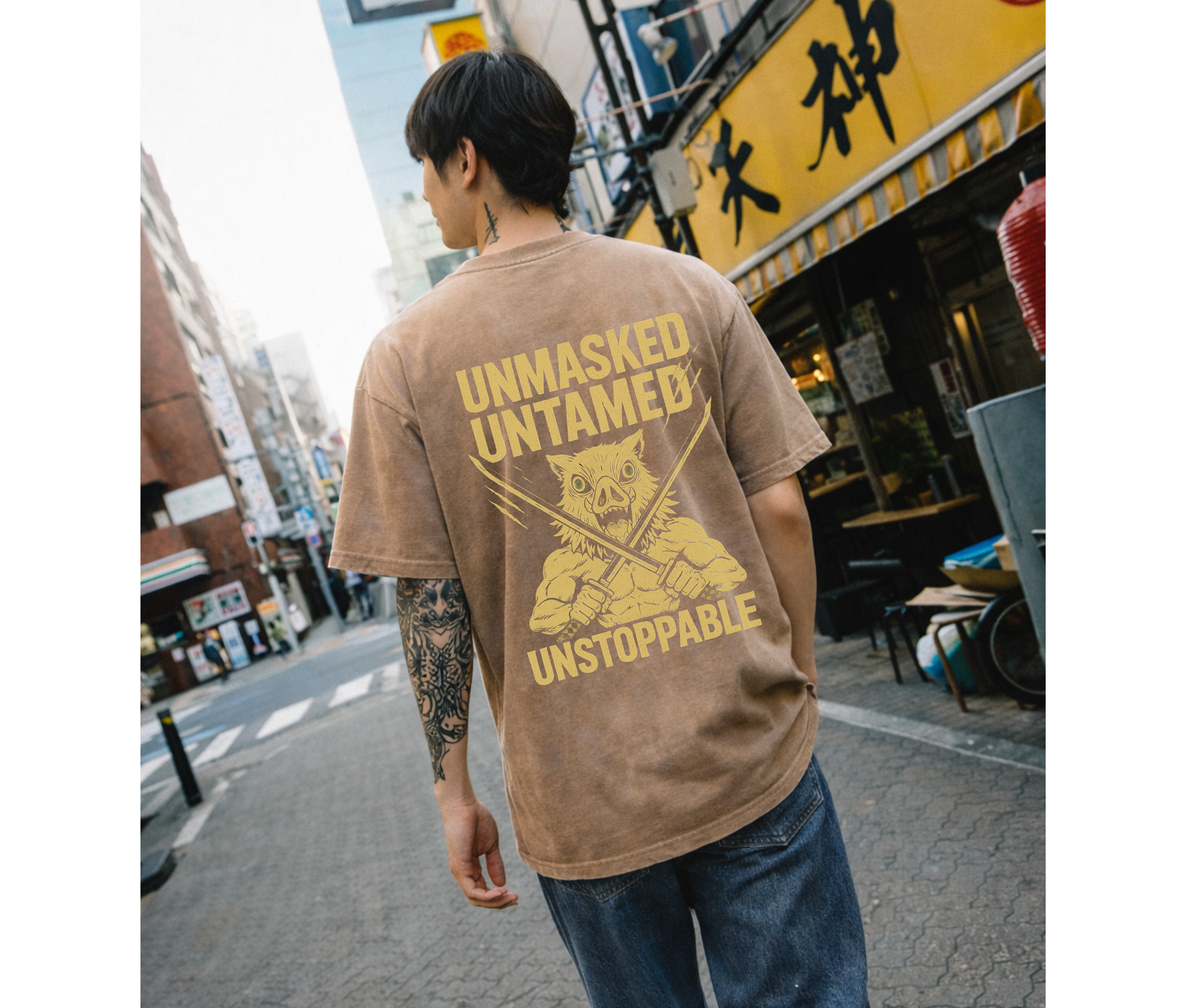 2-Sided Oversized T-Shirt | Anime Boar Mask Vintage Tee