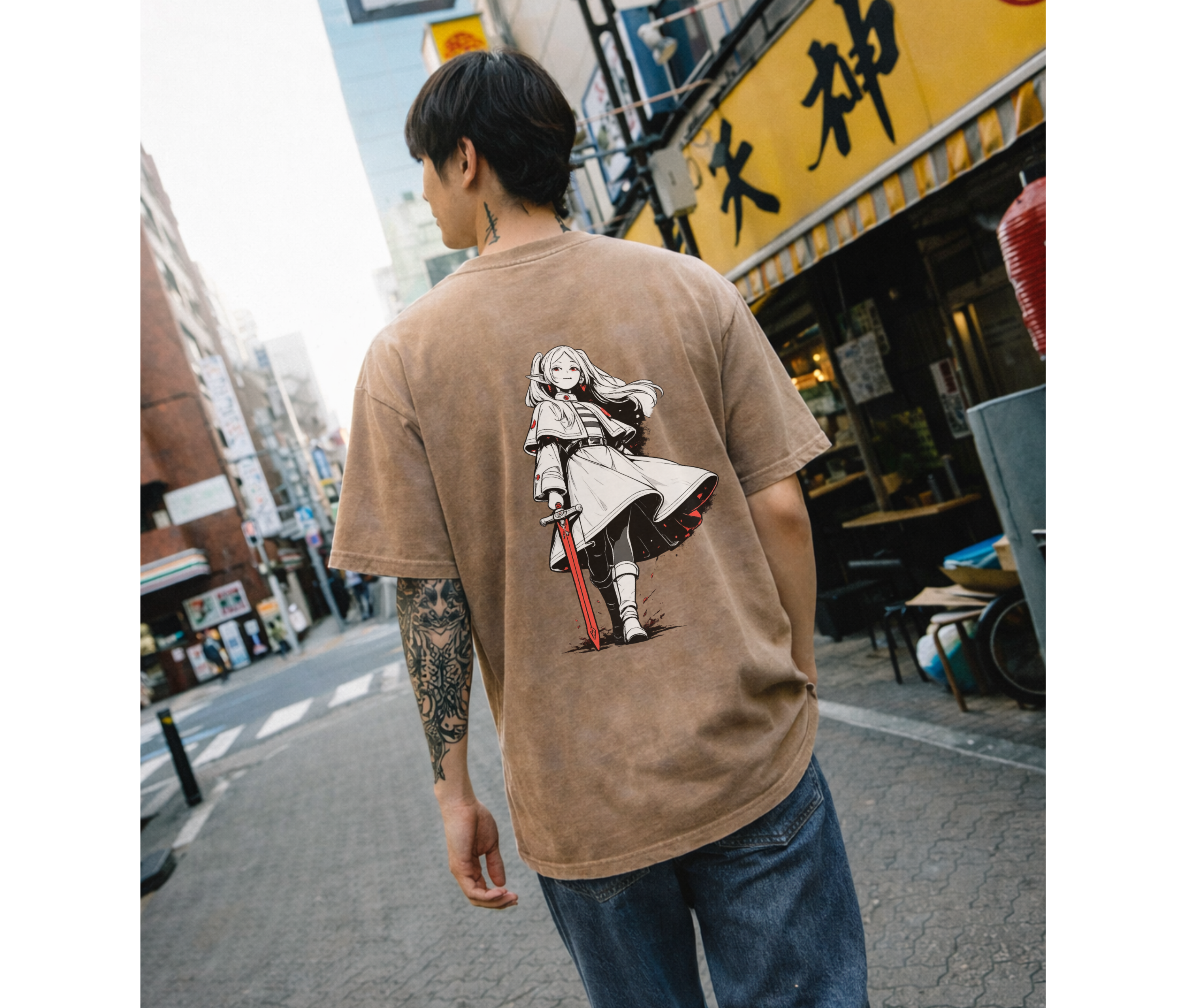 2-Sided Elf Warrior Anime Streetwear T-Shirt | Oversized Two-Sided Graphic Tee