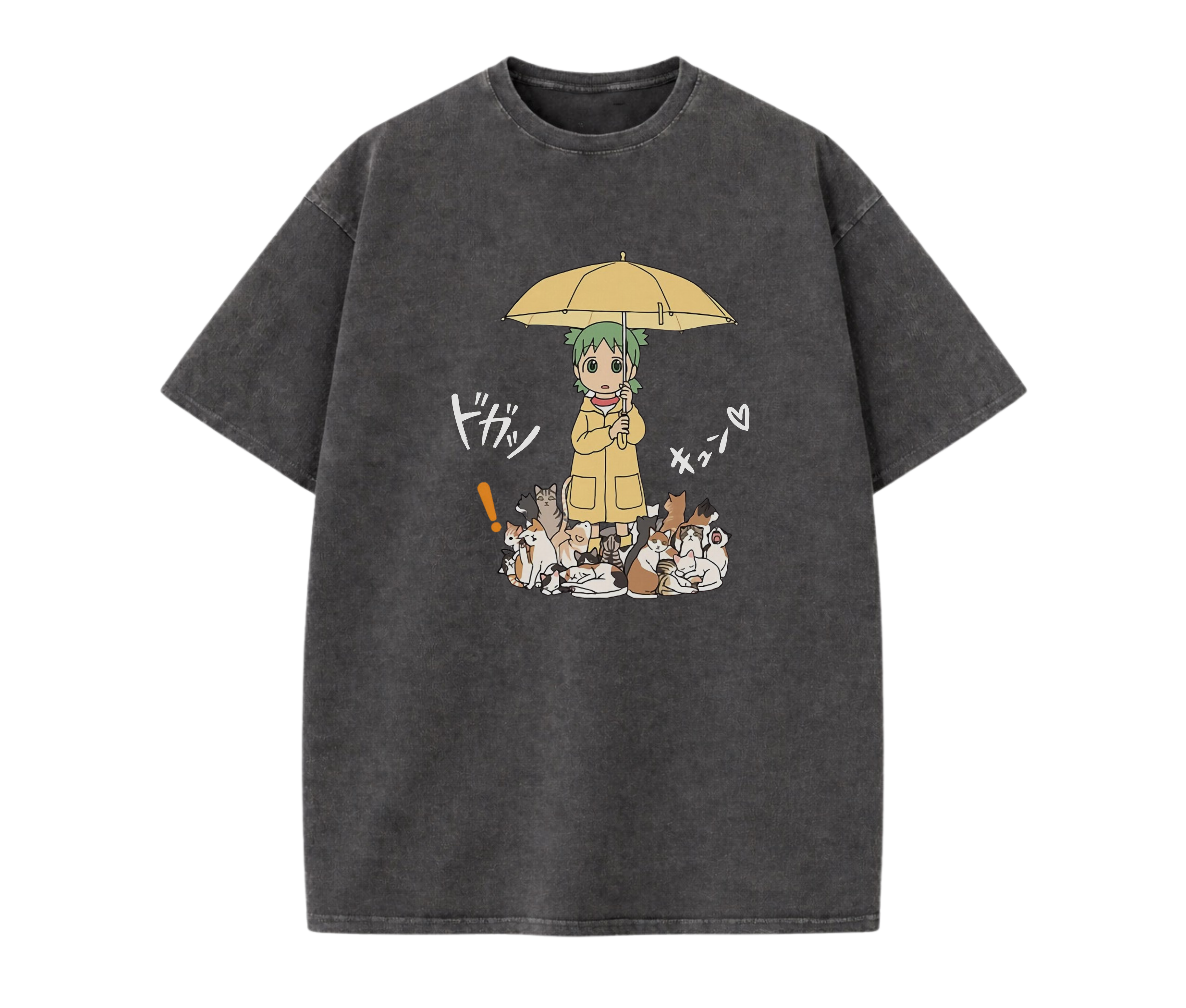Anime-Inspired Girl with Cat Graphic T-Shirt | Cute Manga Tee
