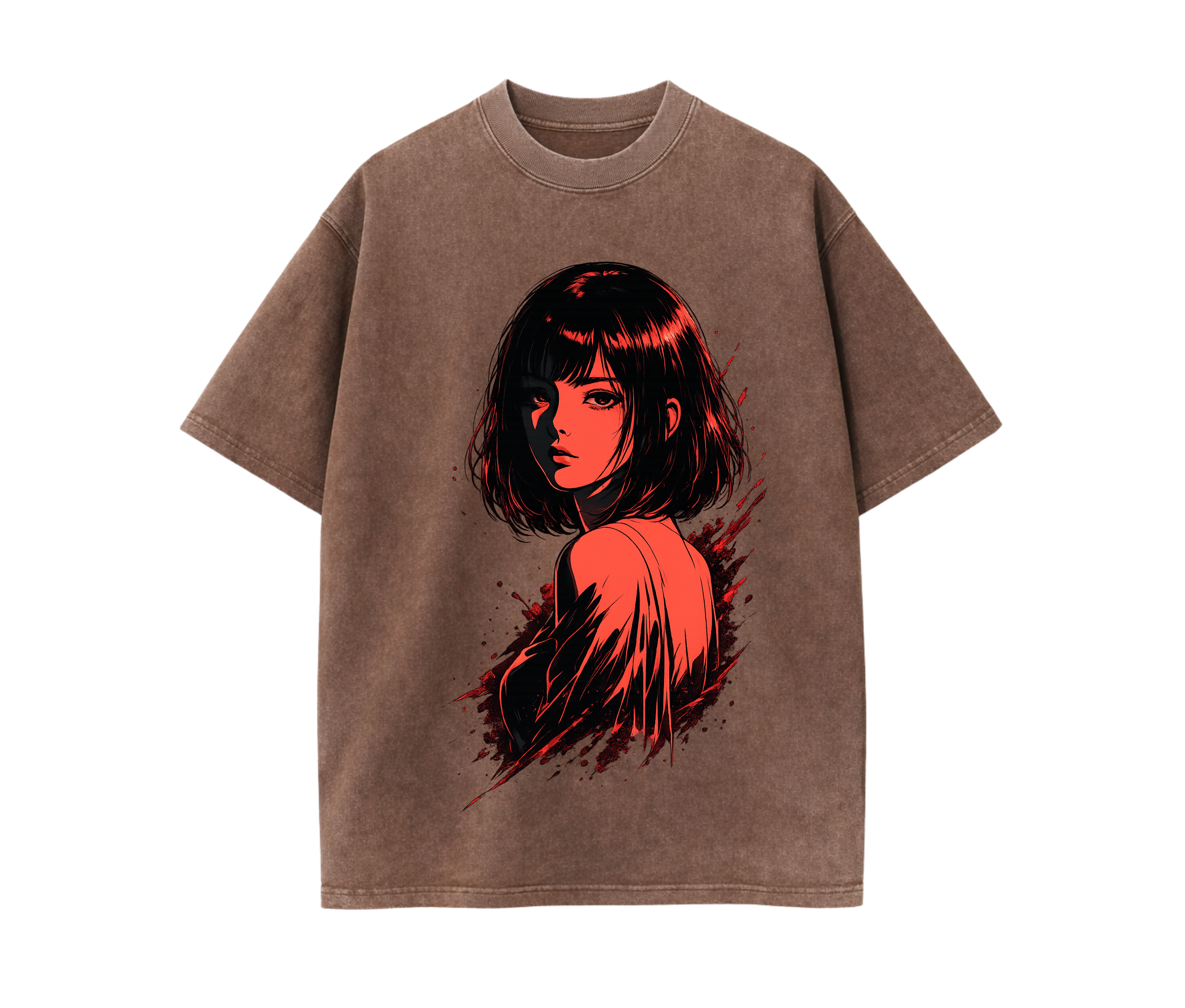 Sad Girl Anime Dark Aesthetic T-Shirt – Red Manga Streetwear Graphic Tee