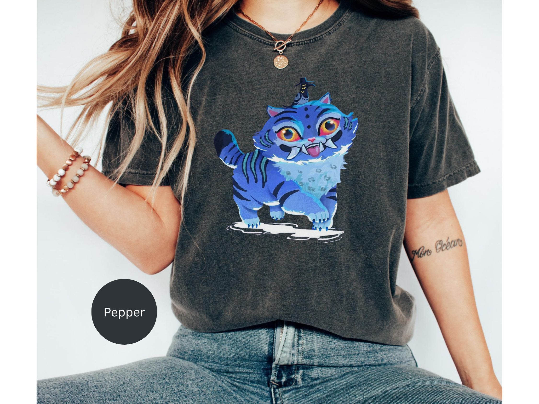 Kpop Anime Demon Hunters T-shirt - Blue Tiger Idol Graphic Tee