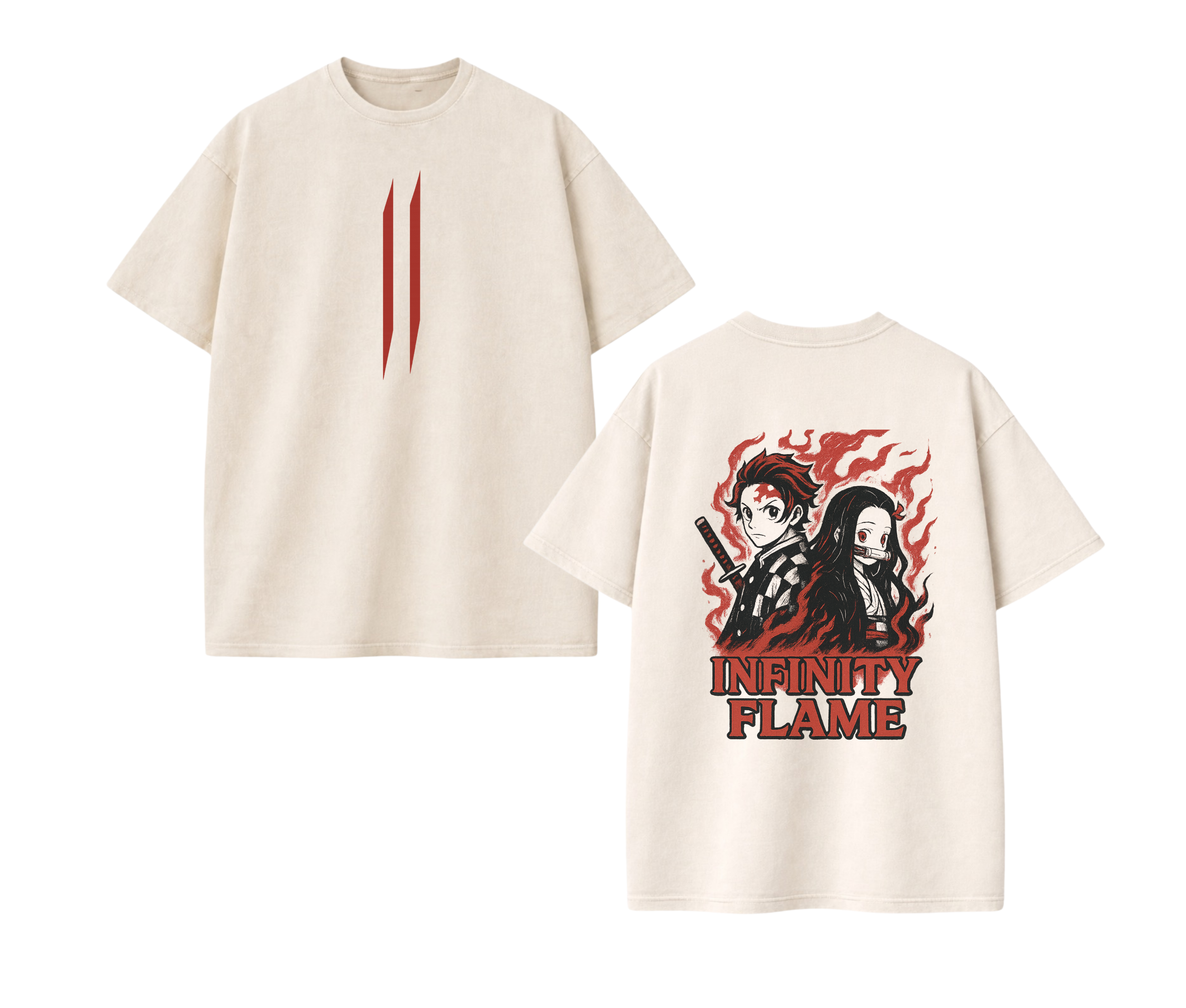 2-Sided Oversized Anime Flame Warrior Tee | Vintage Ninja Streetwear