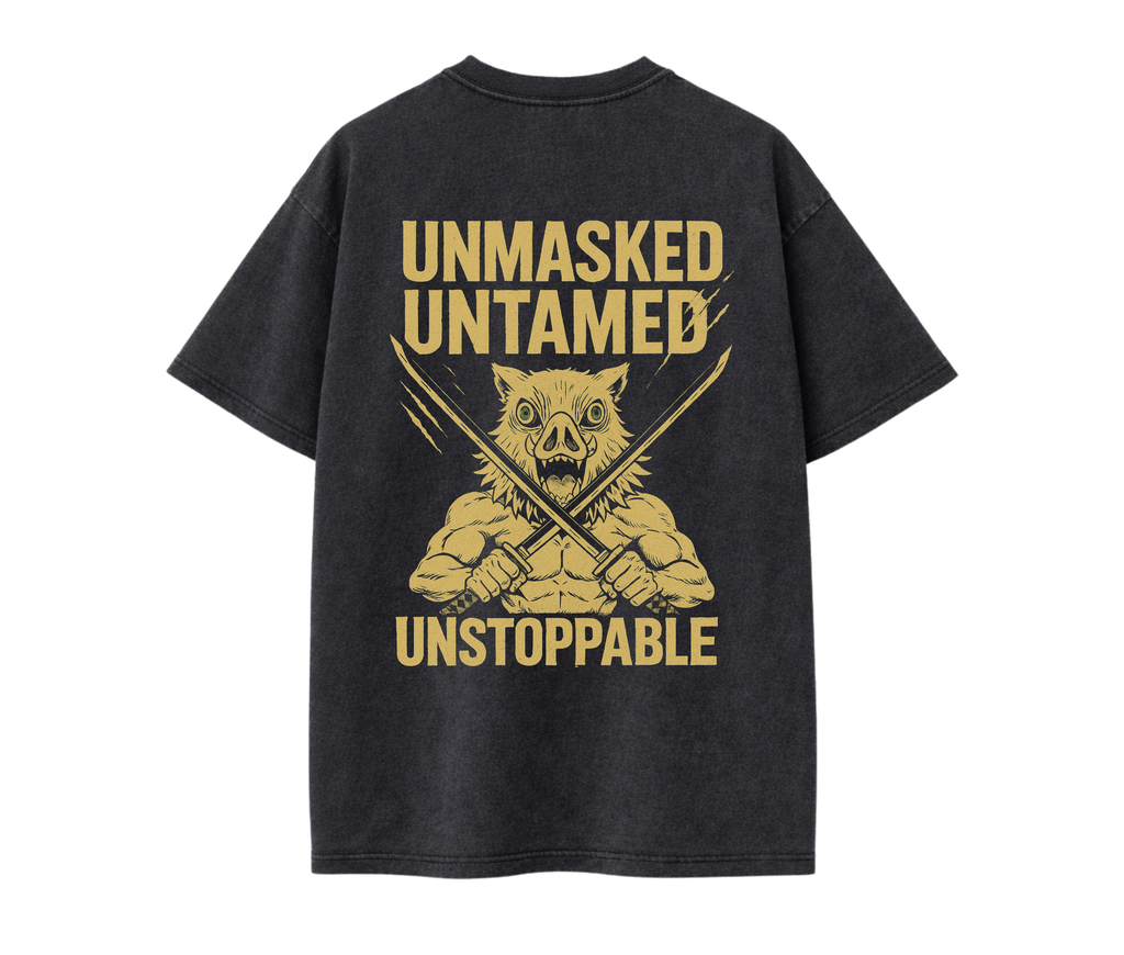2-Sided Oversized T-Shirt | Anime Boar Mask Vintage Tee