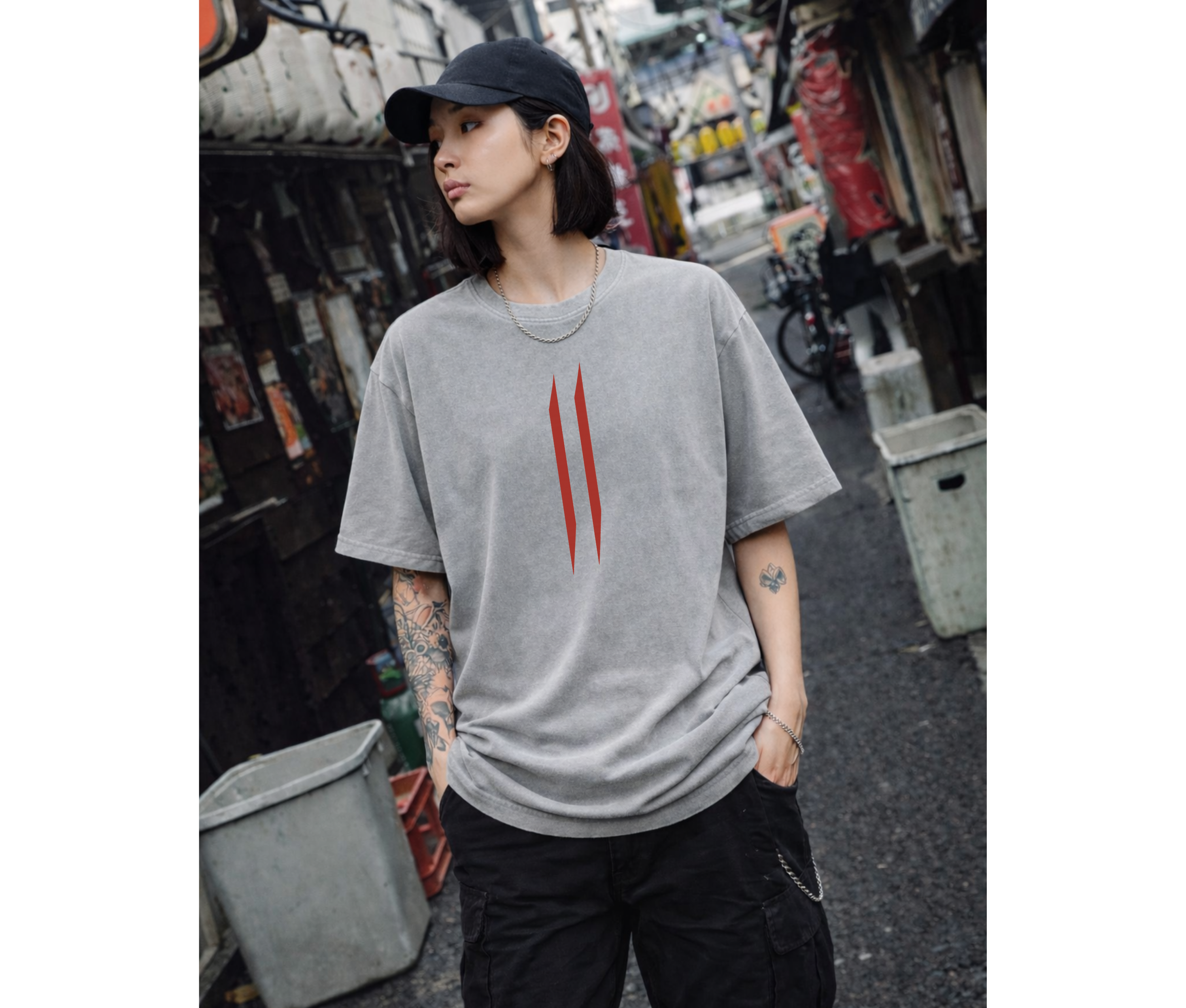 2-Sided Oversized Anime Flame Warrior Tee | Vintage Ninja Streetwear
