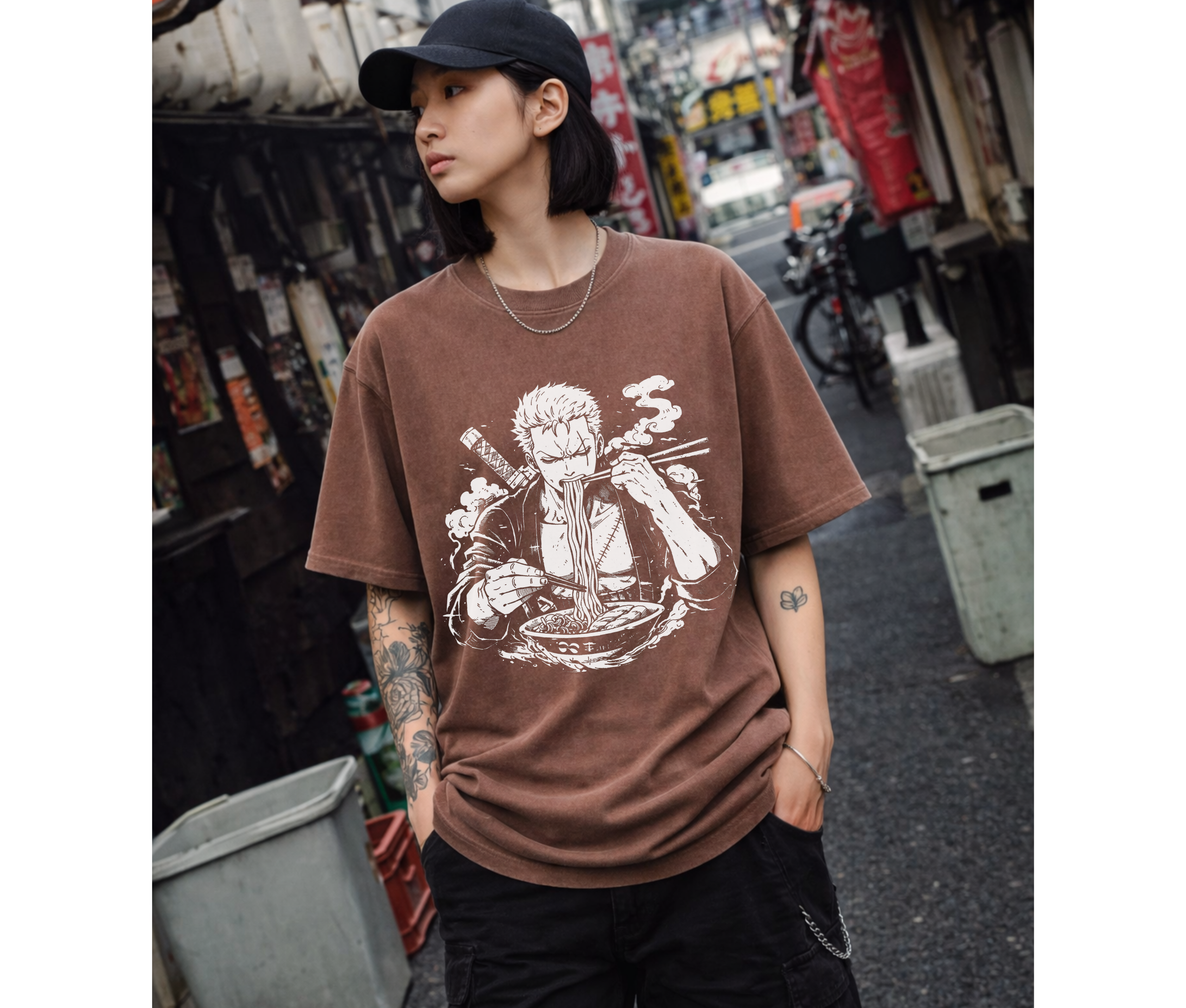 Ramen Warrior Anime Streetwear Tee | Black Oversized Graphic Shirt