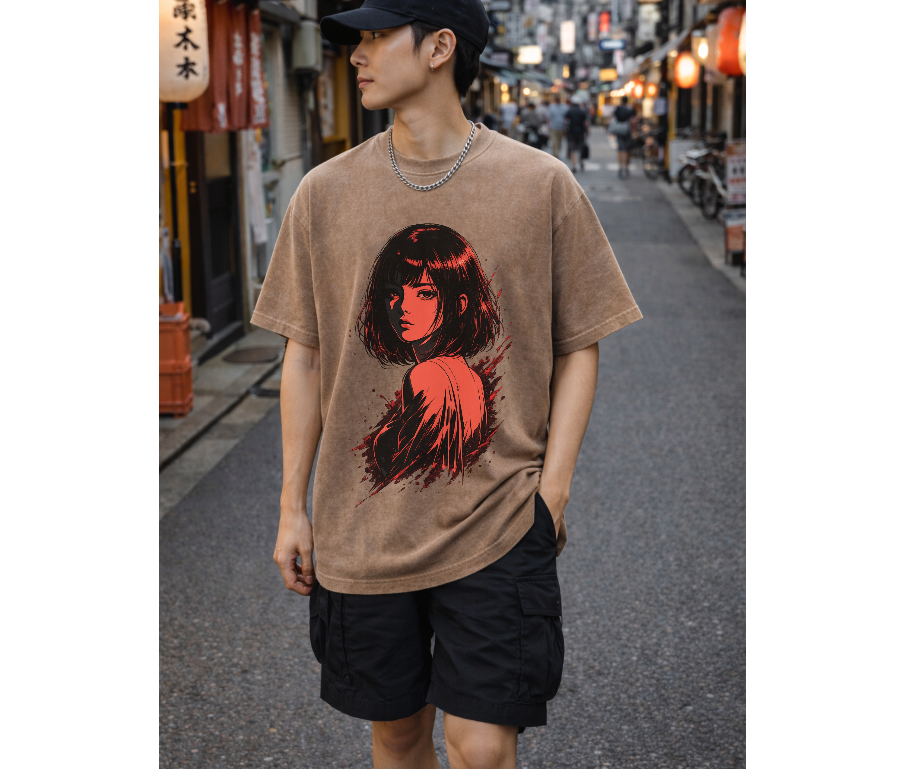 Sad Girl Anime Dark Aesthetic T-Shirt – Red Manga Streetwear Graphic Tee