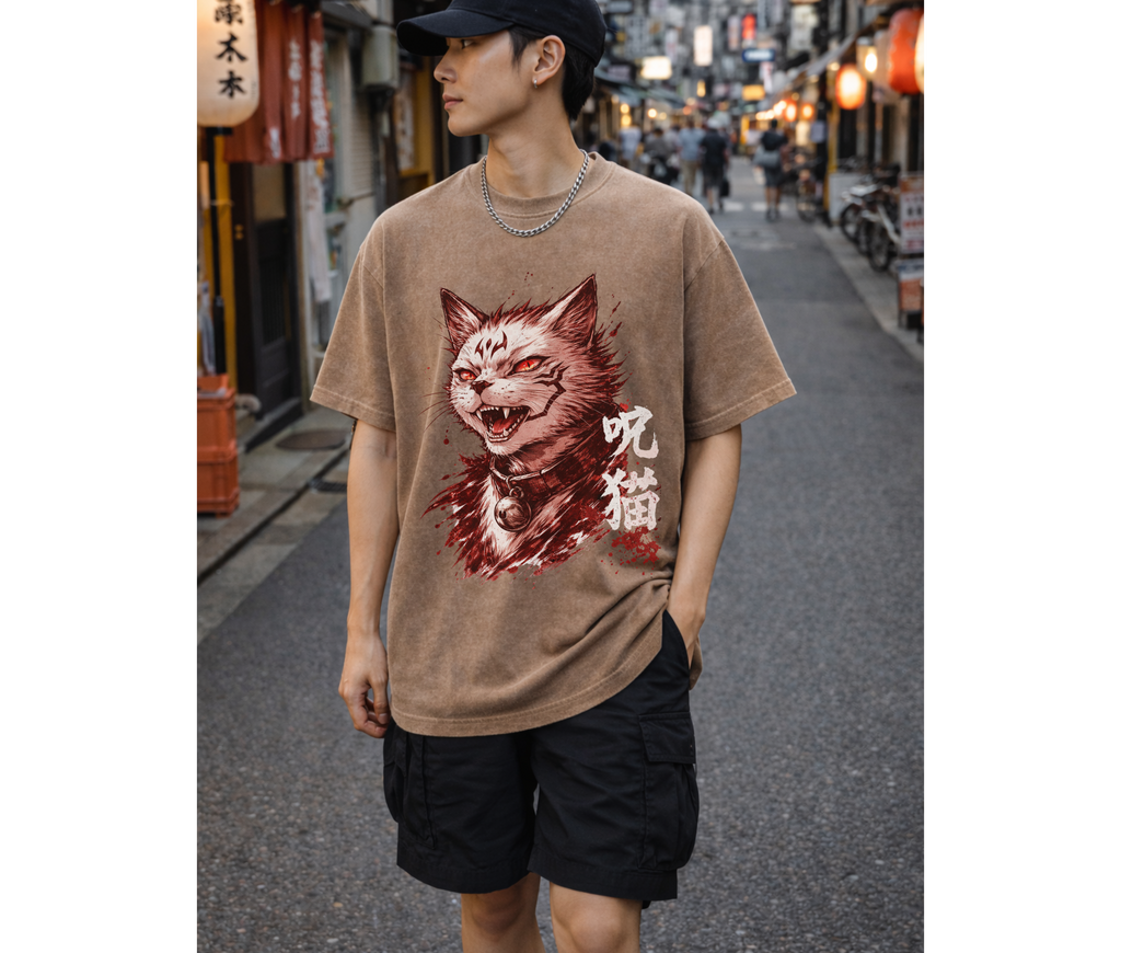 Cursed Cat Anime T-Shirt – Dark Anime Streetwear Graphic Tee