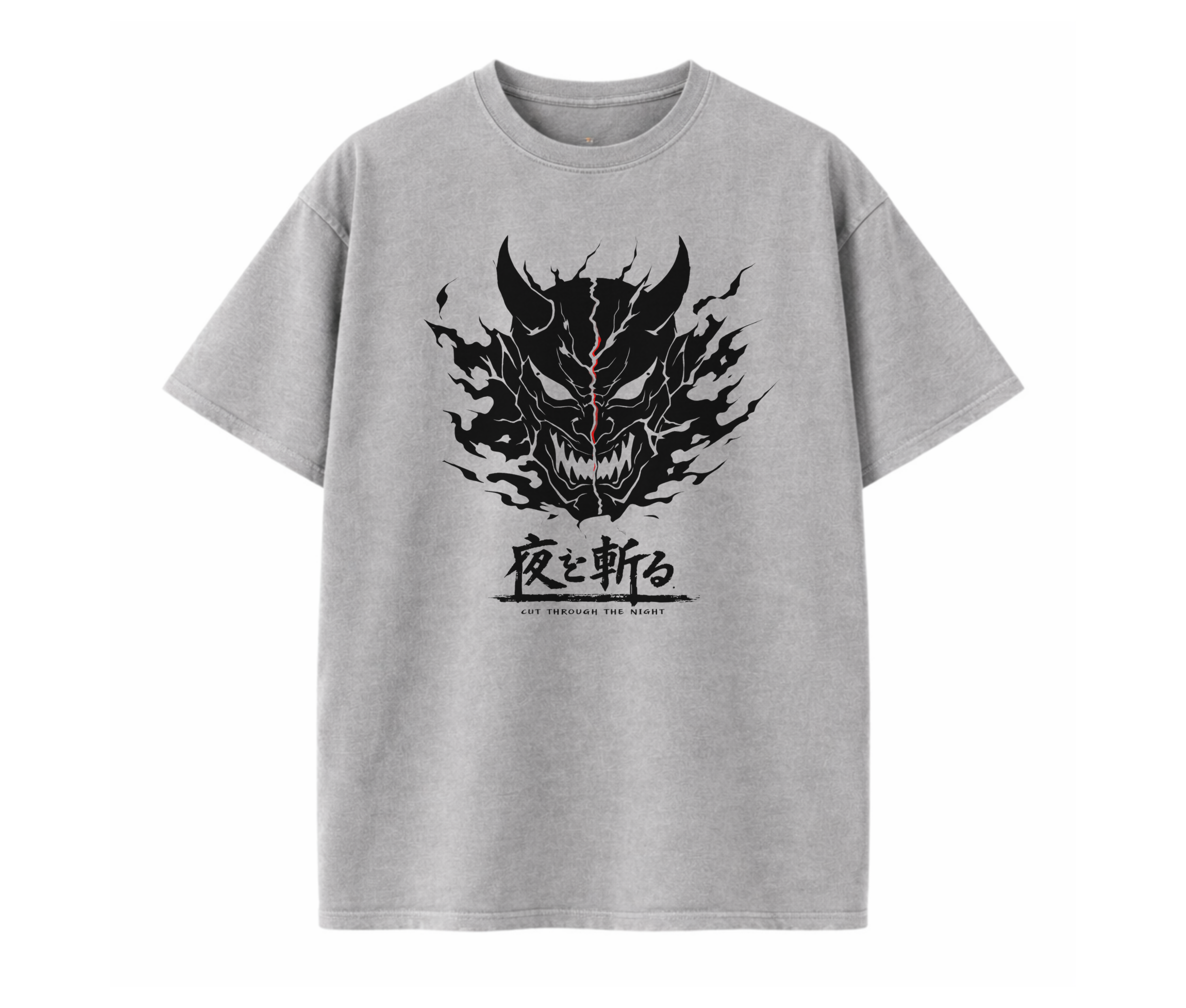 Cut Through the Night – Demon Mask Anime Streetwear Tee