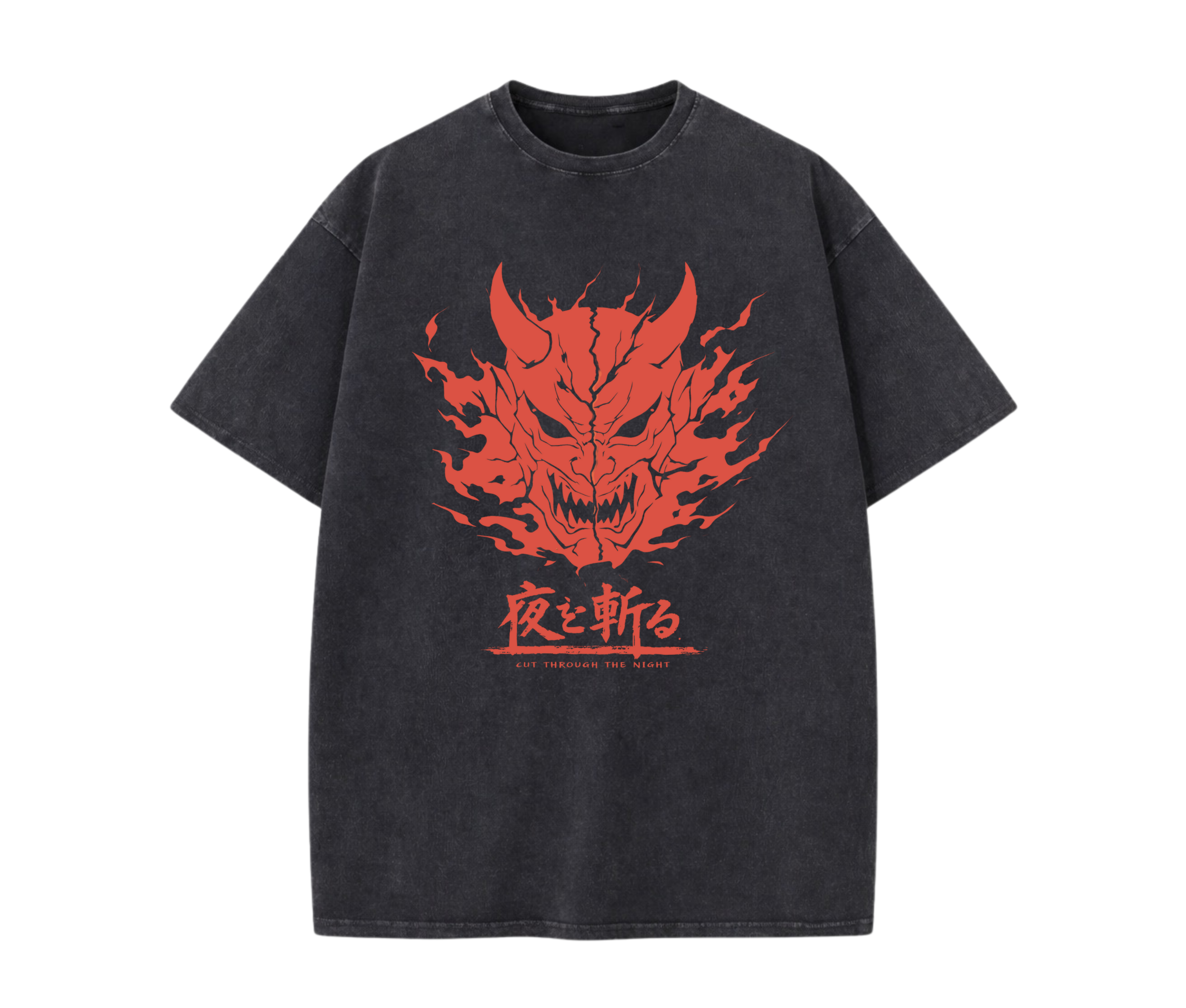 Cut Through the Night – Demon Mask Anime Streetwear Tee