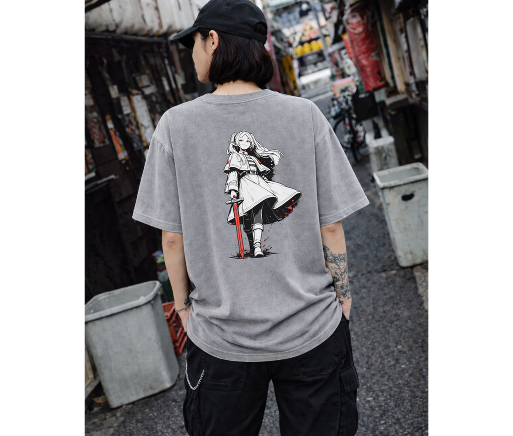 2-Sided Elf Warrior Anime Streetwear T-Shirt | Oversized Two-Sided Graphic Tee