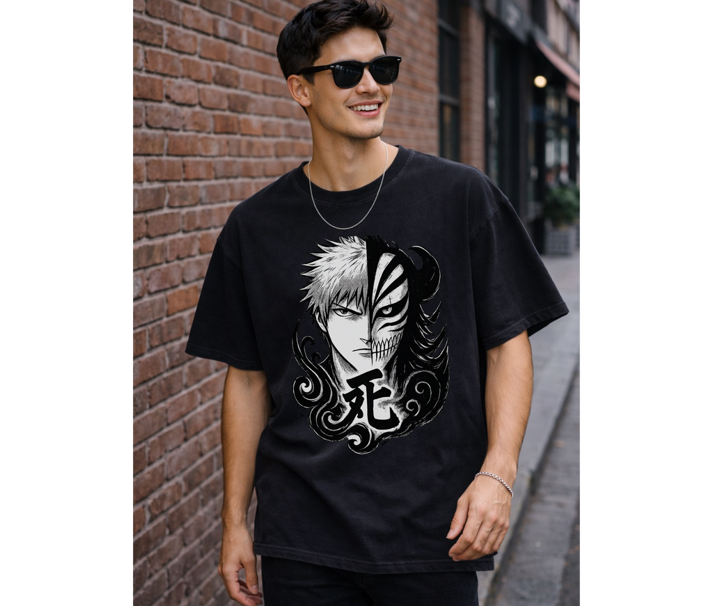 Split Fate Mask – Dark Anime Streetwear Oversized Tee