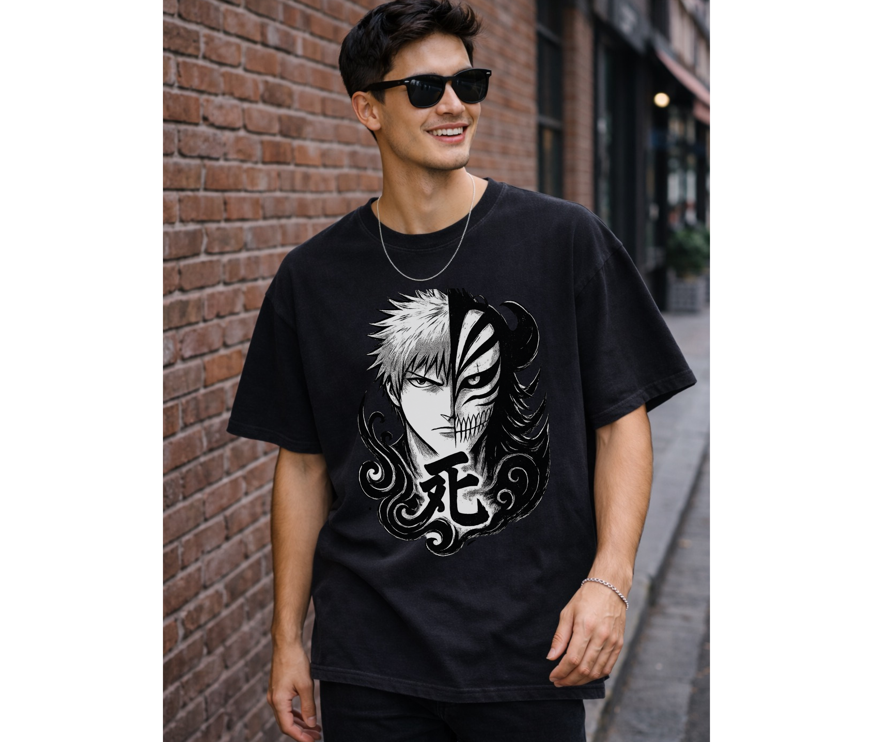 Split Fate Mask – Dark Anime Streetwear Oversized Tee