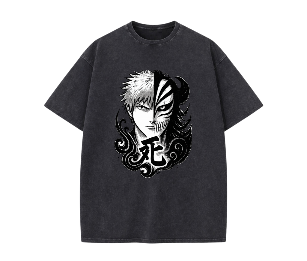 Split Fate Mask – Dark Anime Streetwear Oversized Tee