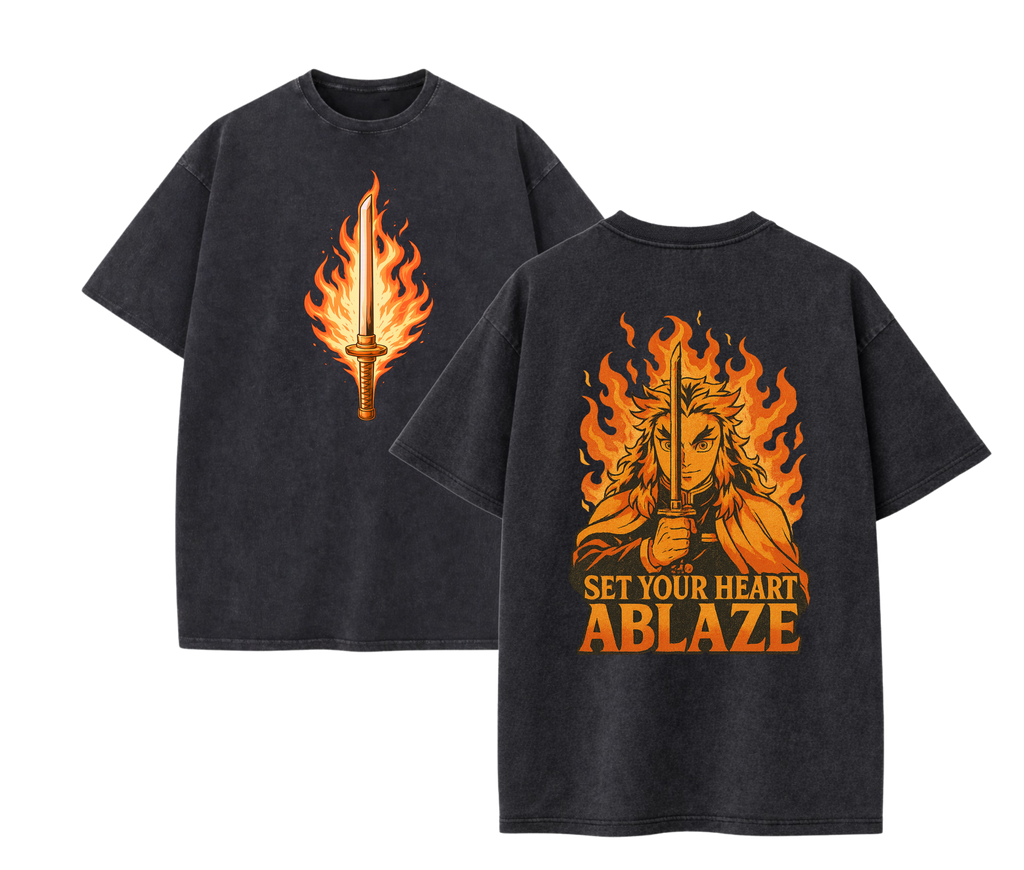 2-Sided Flame Swordsman Anime Streetwear Tee | Set Your Heart Ablaze Graphic Shirt