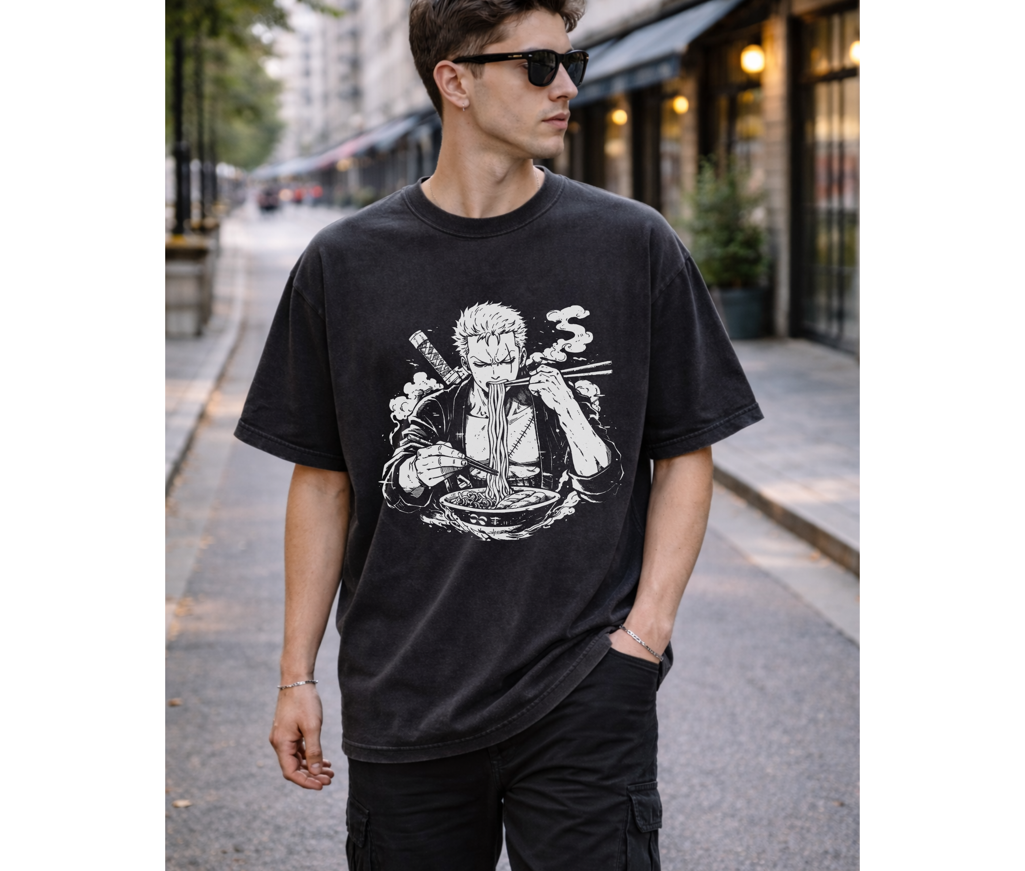 Ramen Warrior Anime Streetwear Tee | Black Oversized Graphic Shirt