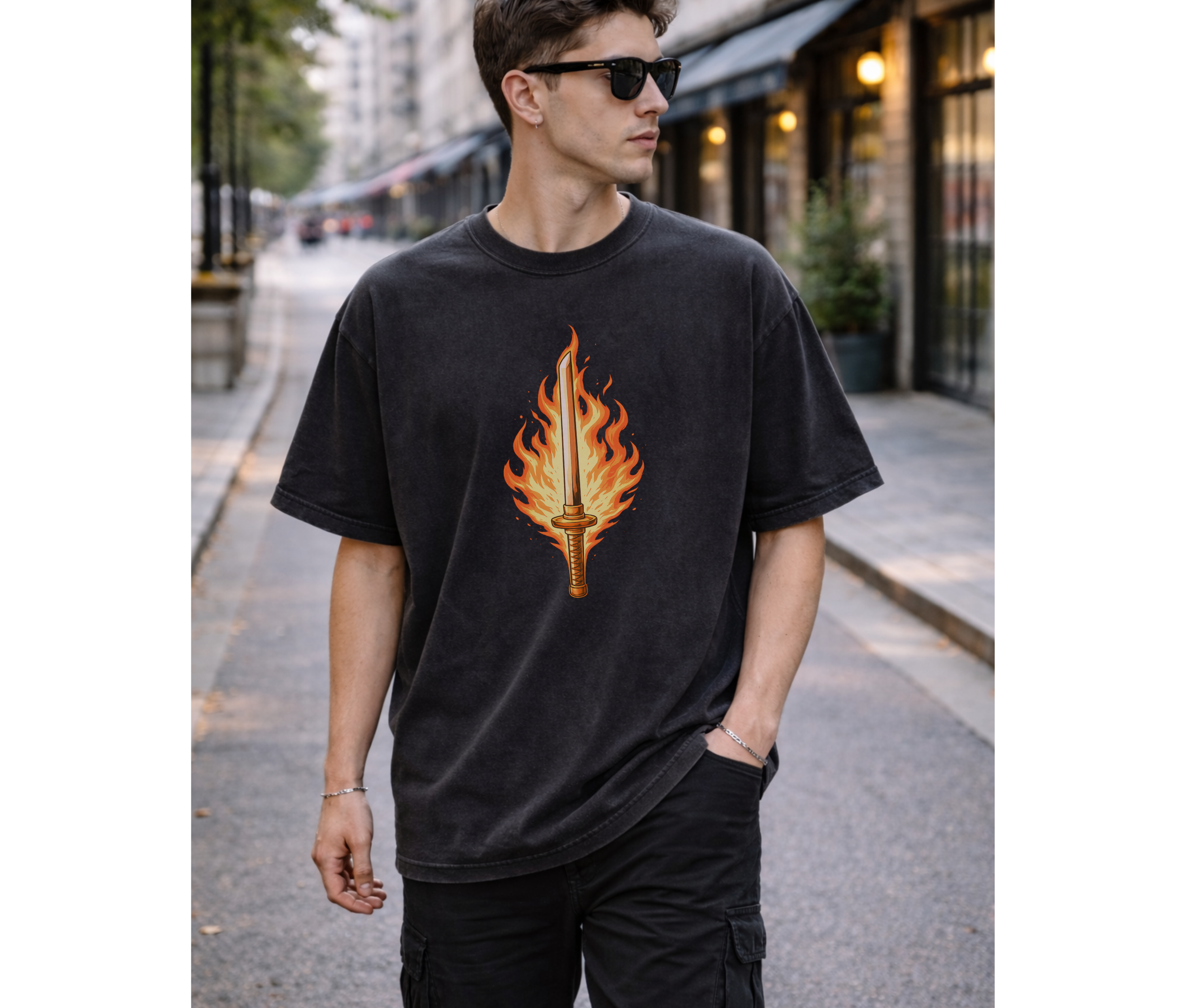 2-Sided Flame Swordsman Anime Streetwear Tee | Set Your Heart Ablaze Graphic Shirt