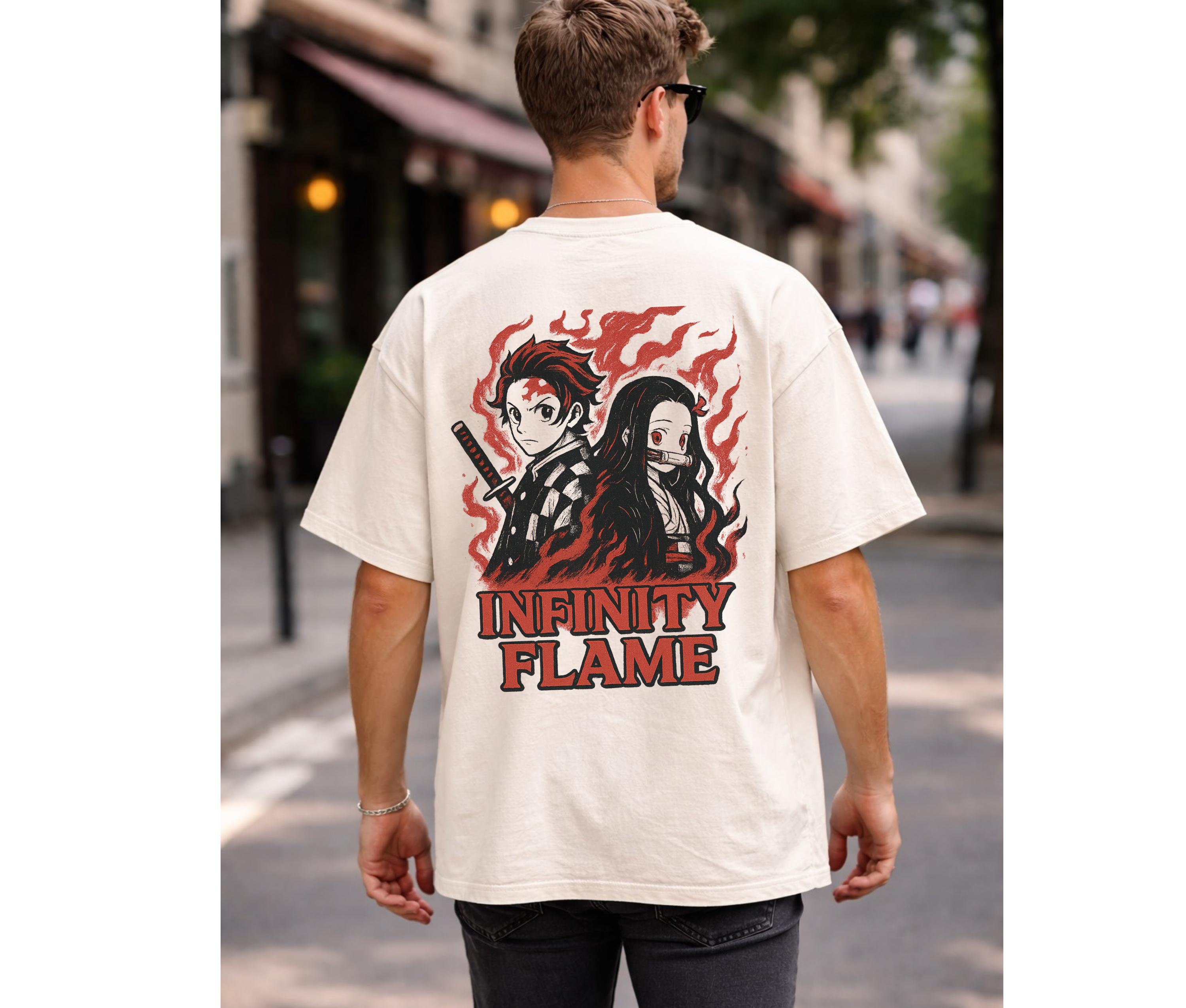 2-Sided Oversized Anime Flame Warrior Tee | Vintage Ninja Streetwear