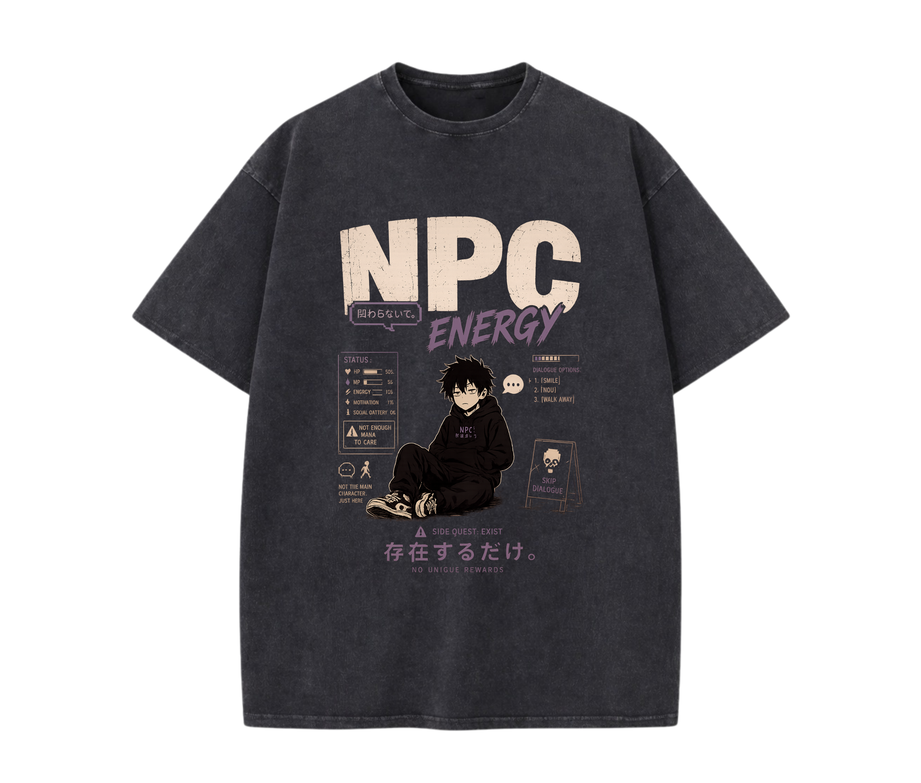 NPC Energy Anime Graphic Tee — Minimal Japanese Streetwear