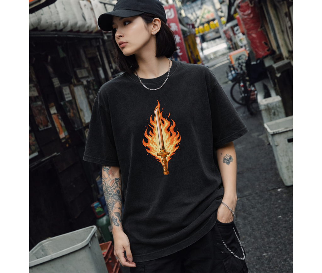 2-Sided Flame Swordsman Anime Streetwear Tee | Set Your Heart Ablaze Graphic Shirt