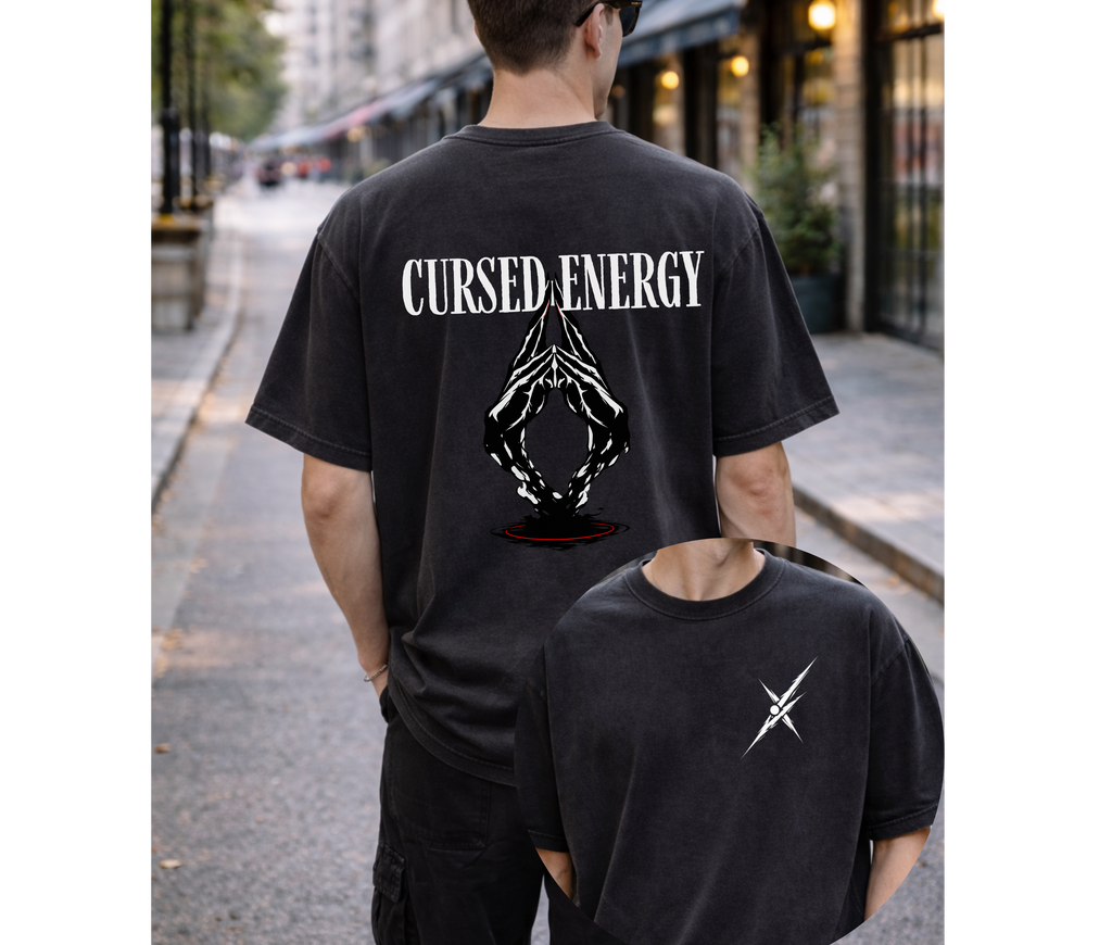 2-Sided Cursed Energy Minimal Tee – Luxury Anime Streetwear Graphic Shirt