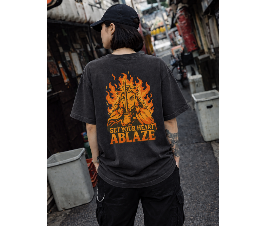2-Sided Flame Swordsman Anime Streetwear Tee | Set Your Heart Ablaze Graphic Shirt