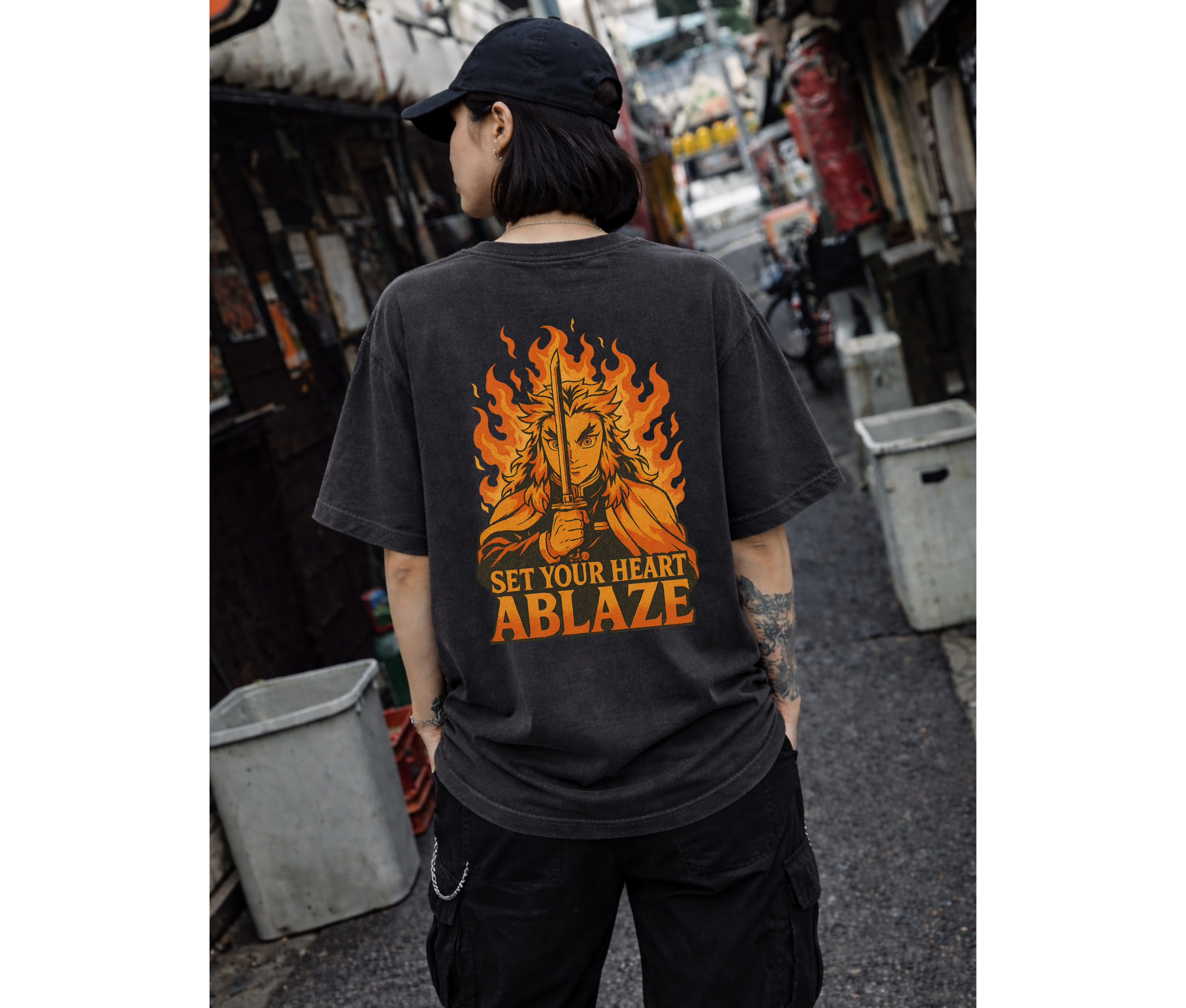 2-Sided Flame Swordsman Anime Streetwear Tee | Set Your Heart Ablaze Graphic Shirt