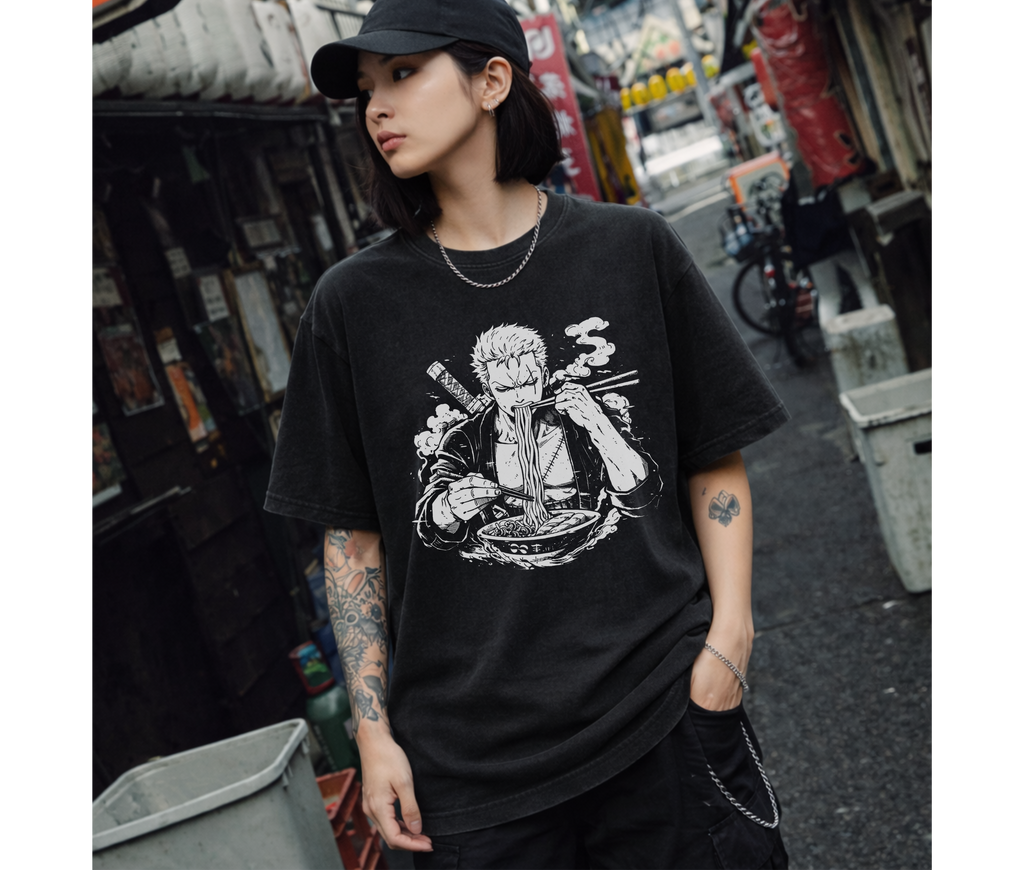 Ramen Warrior Anime Streetwear Tee | Black Oversized Graphic Shirt