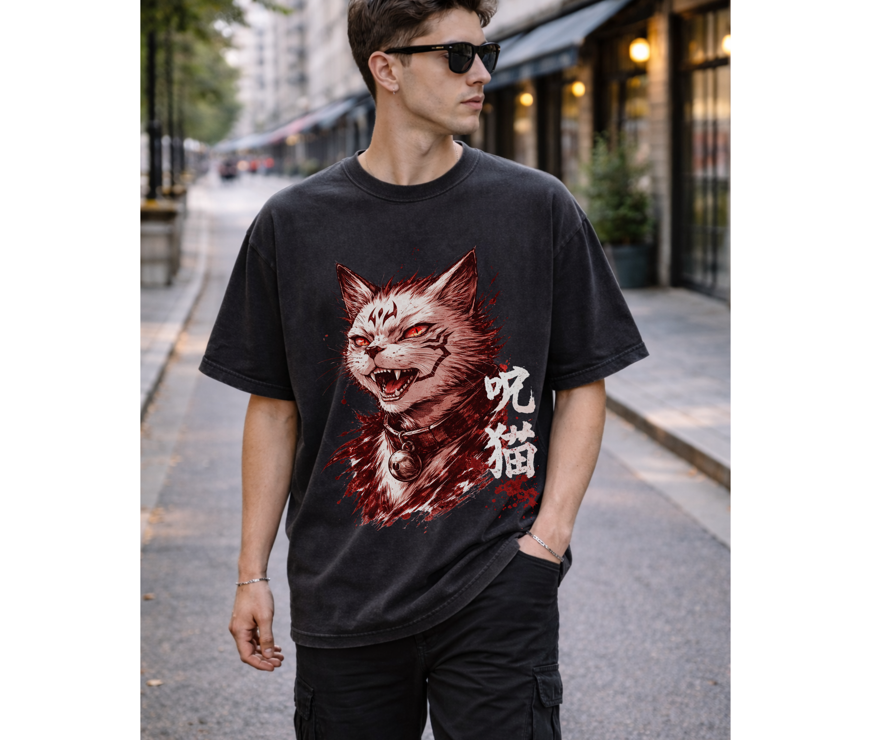 Cursed Cat Anime T-Shirt – Dark Anime Streetwear Graphic Tee