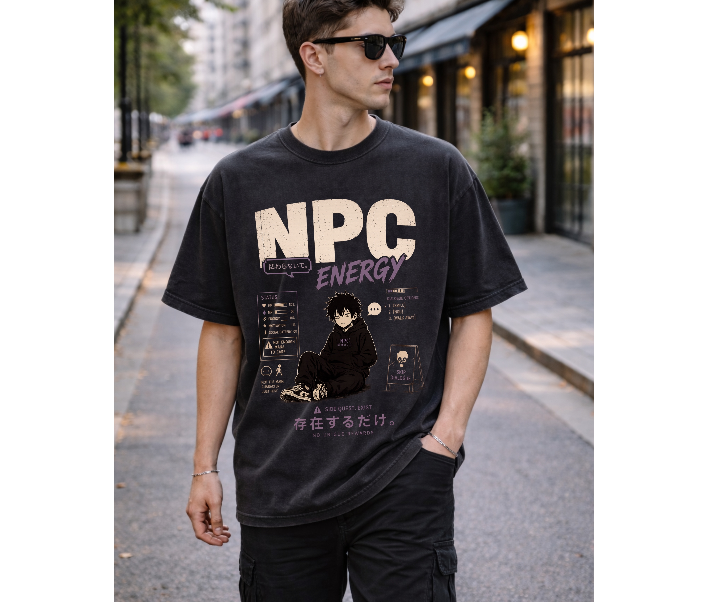 NPC Energy Anime Graphic Tee — Minimal Japanese Streetwear