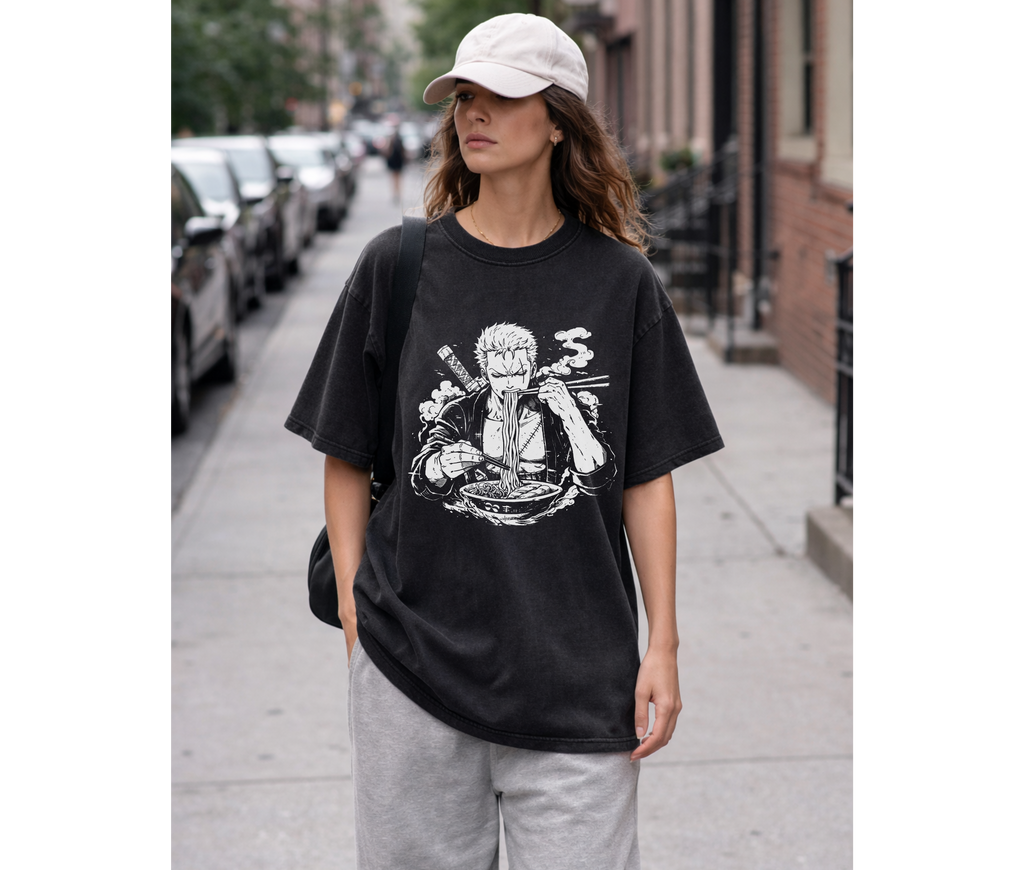 Ramen Warrior Anime Streetwear Tee | Black Oversized Graphic Shirt