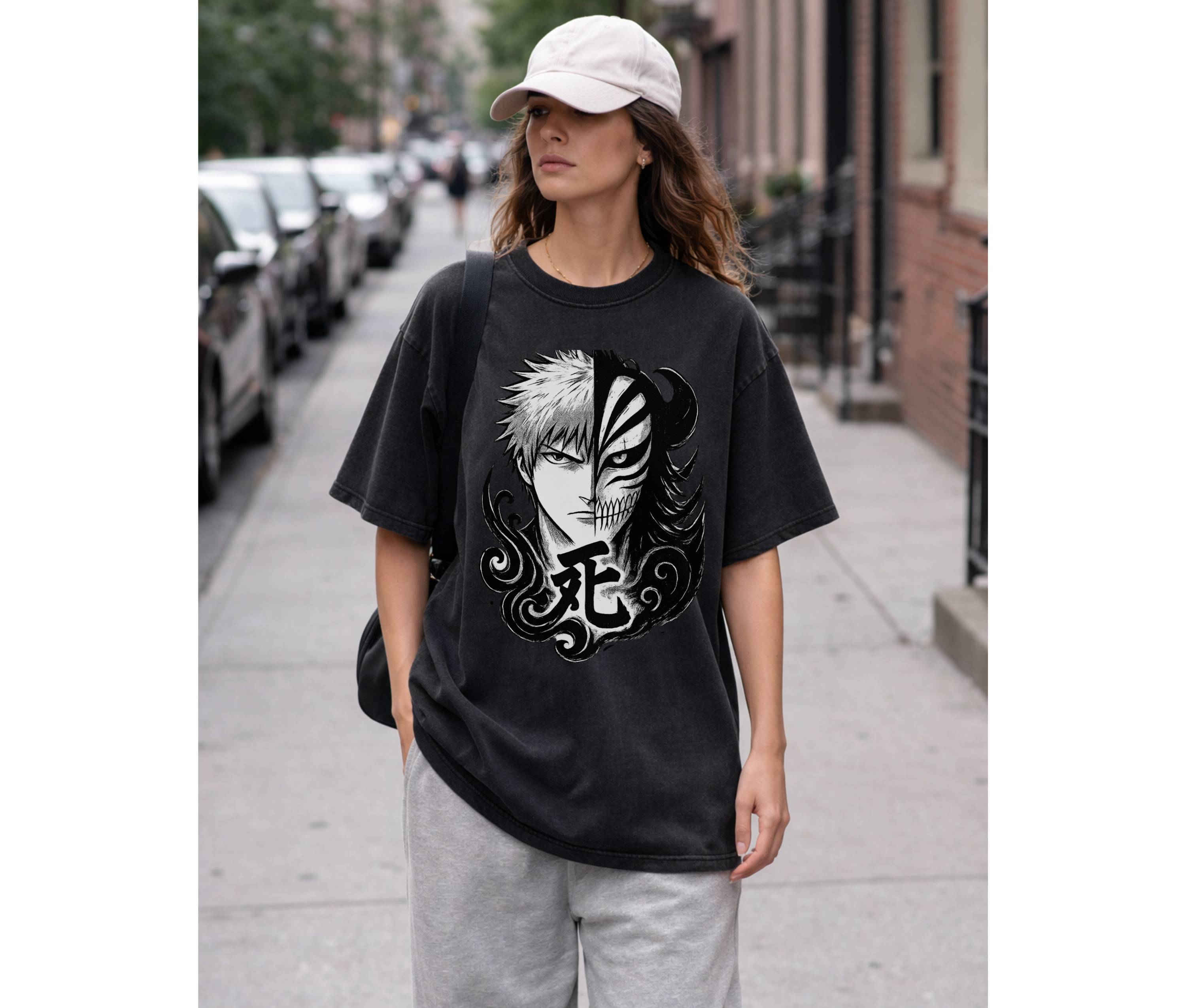 Split Fate Mask – Dark Anime Streetwear Oversized Tee