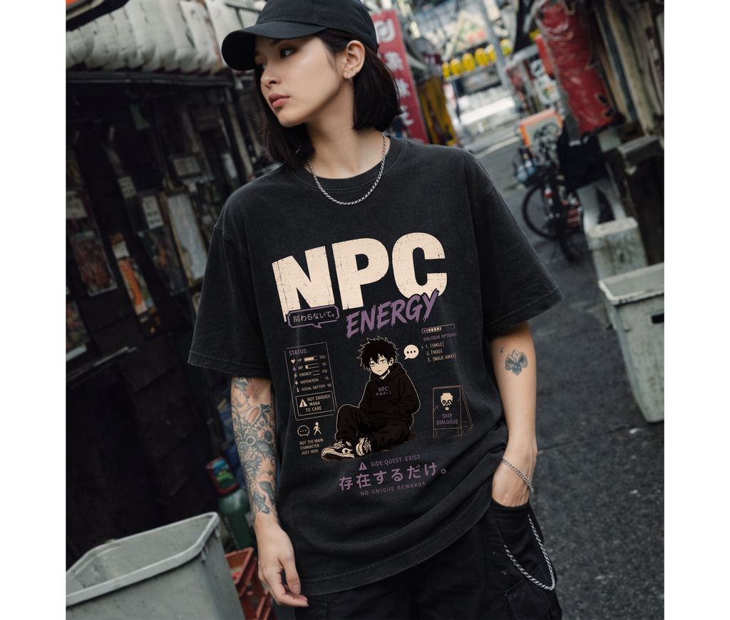 NPC Energy Anime Graphic Tee — Minimal Japanese Streetwear
