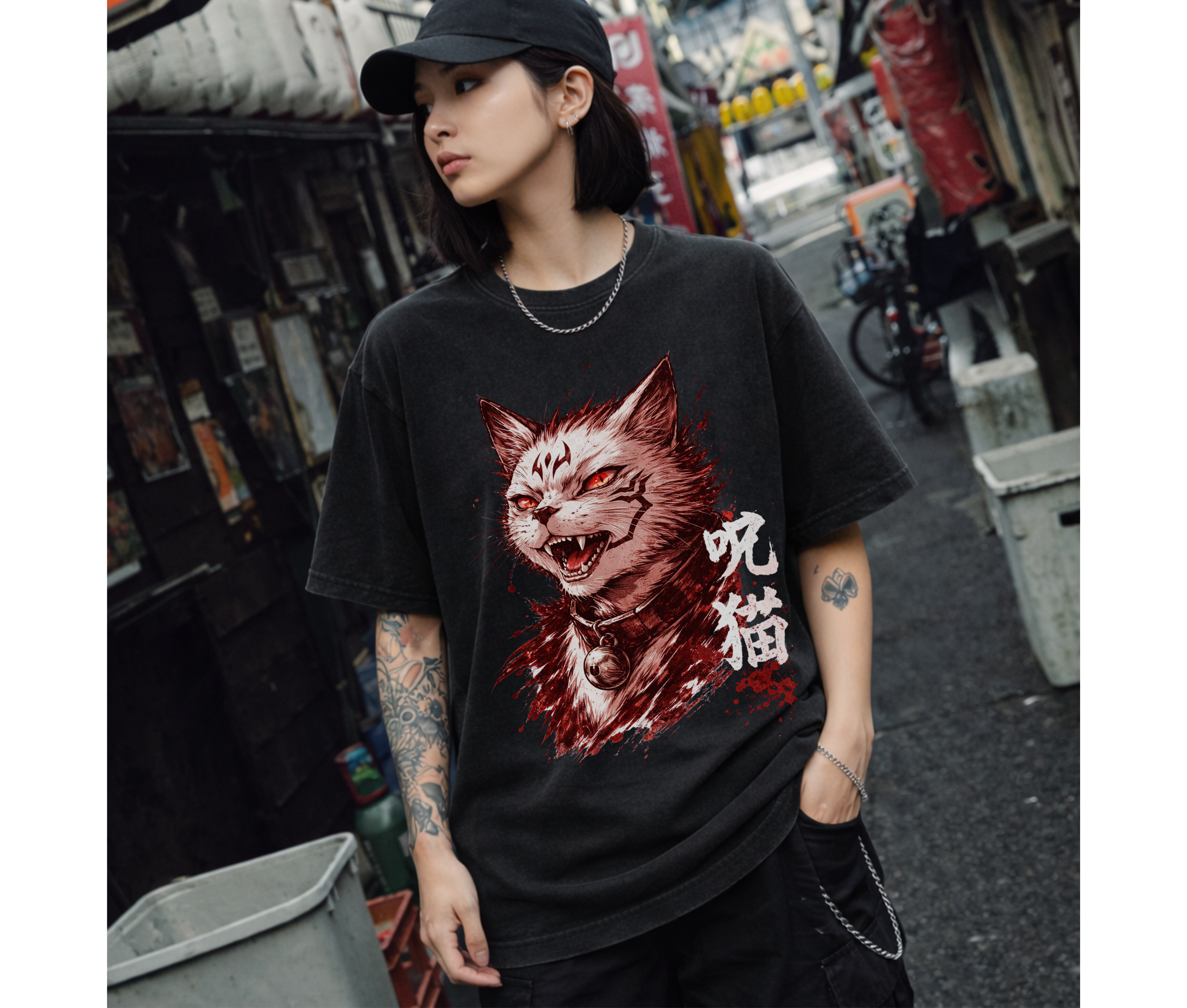 Cursed Cat Anime T-Shirt – Dark Anime Streetwear Graphic Tee