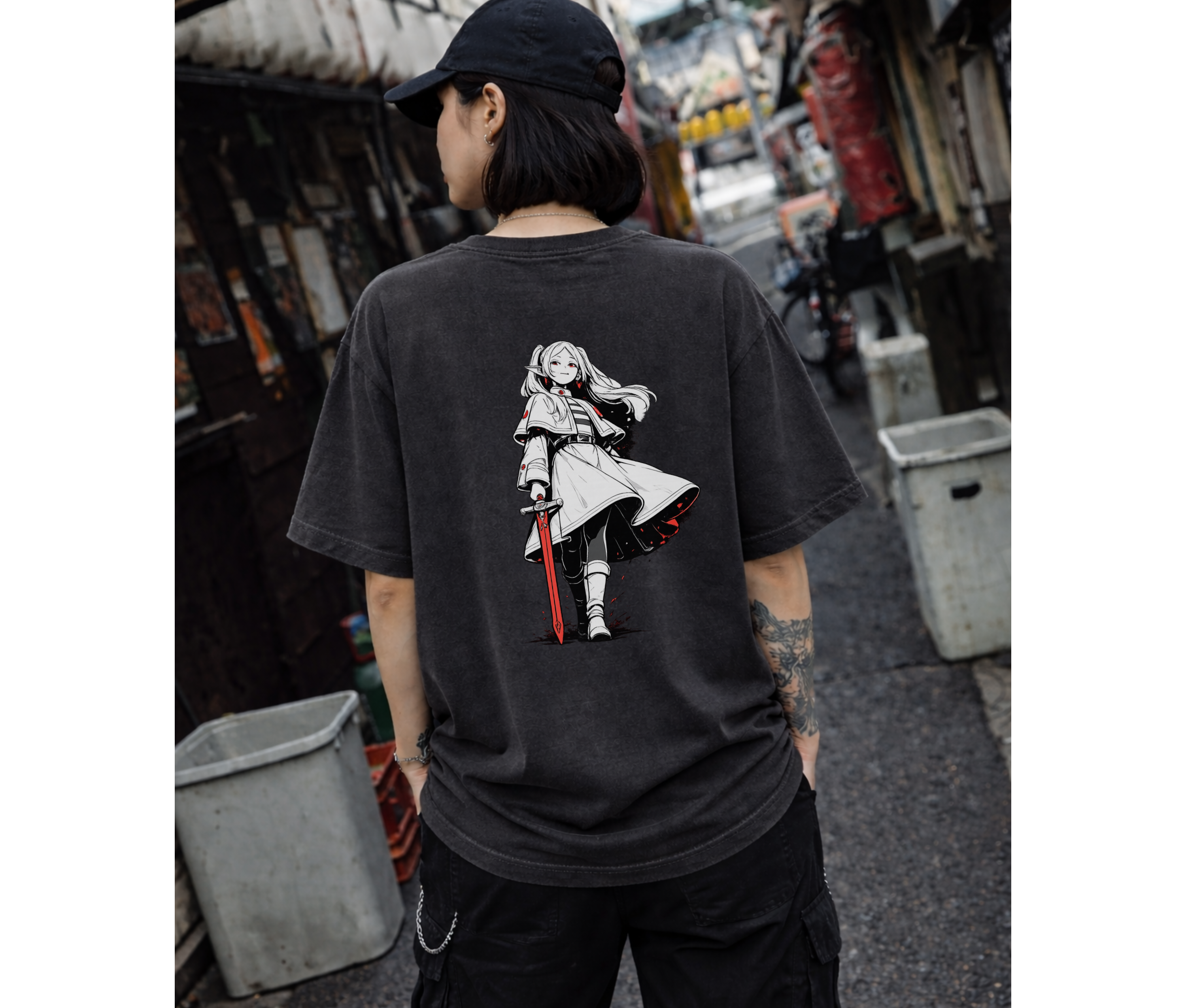 2-Sided Elf Warrior Anime Streetwear T-Shirt | Oversized Two-Sided Graphic Tee