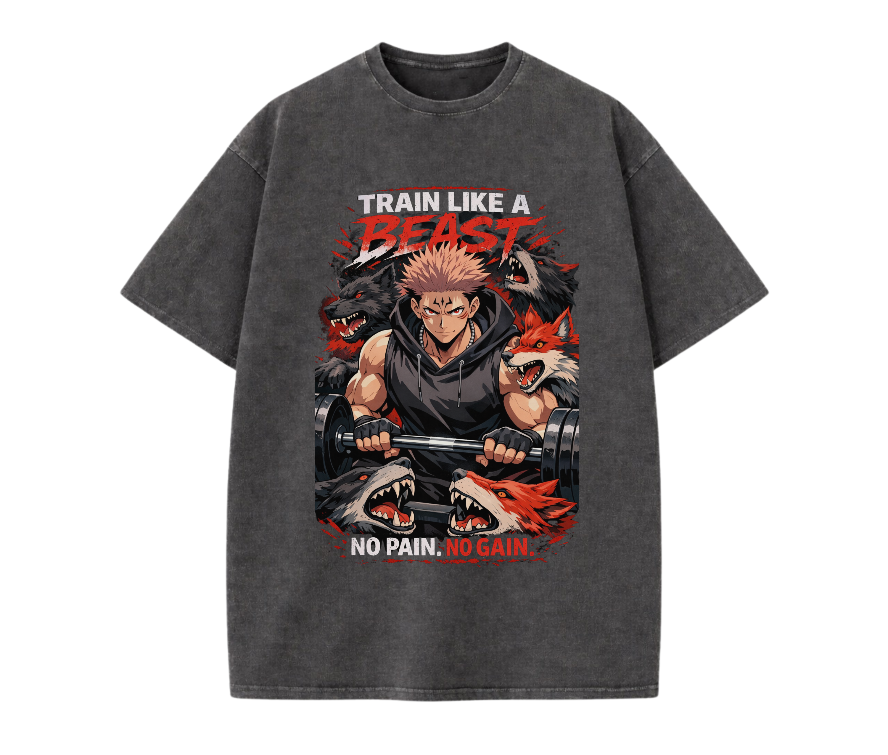 Train Like a Beast – Anime Gym Streetwear Oversized T-Shirt