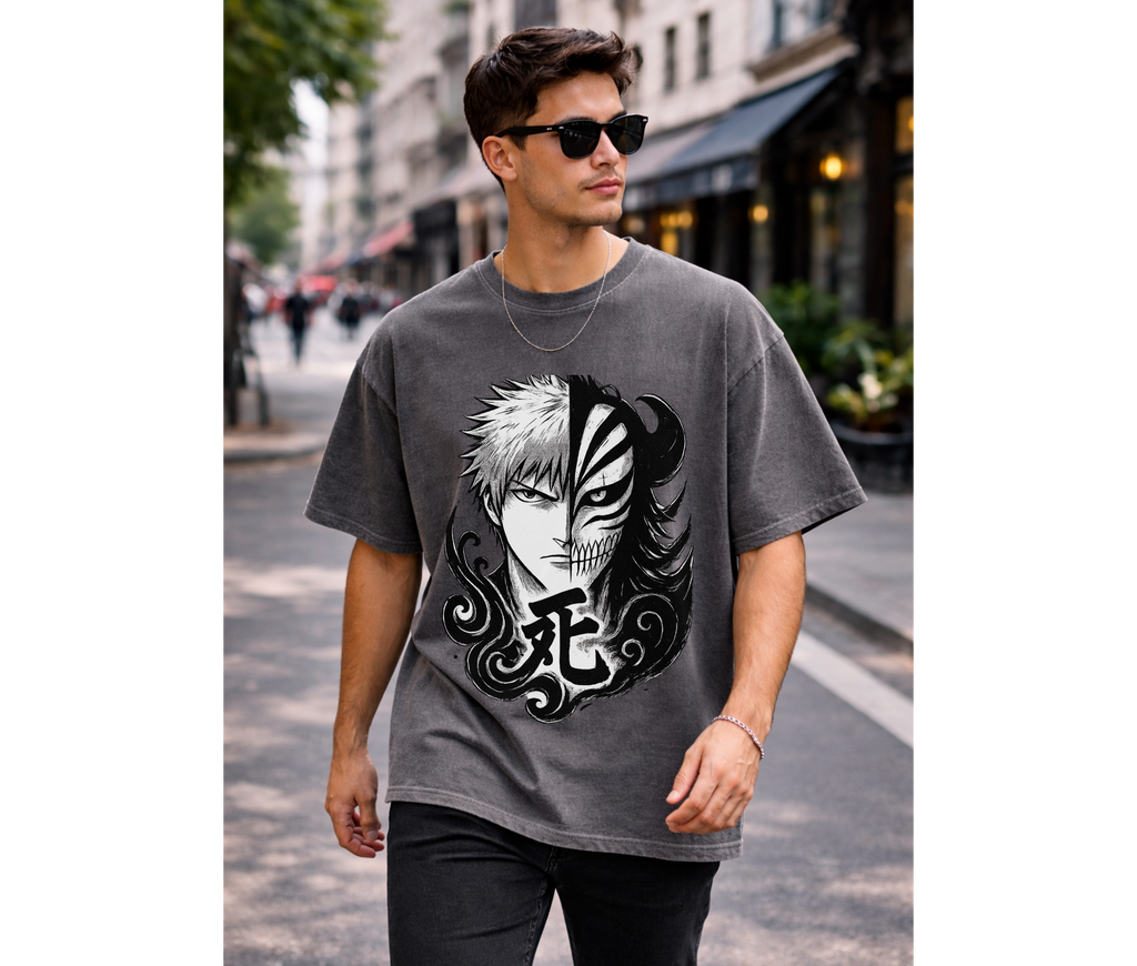 Split Fate Mask – Dark Anime Streetwear Oversized Tee