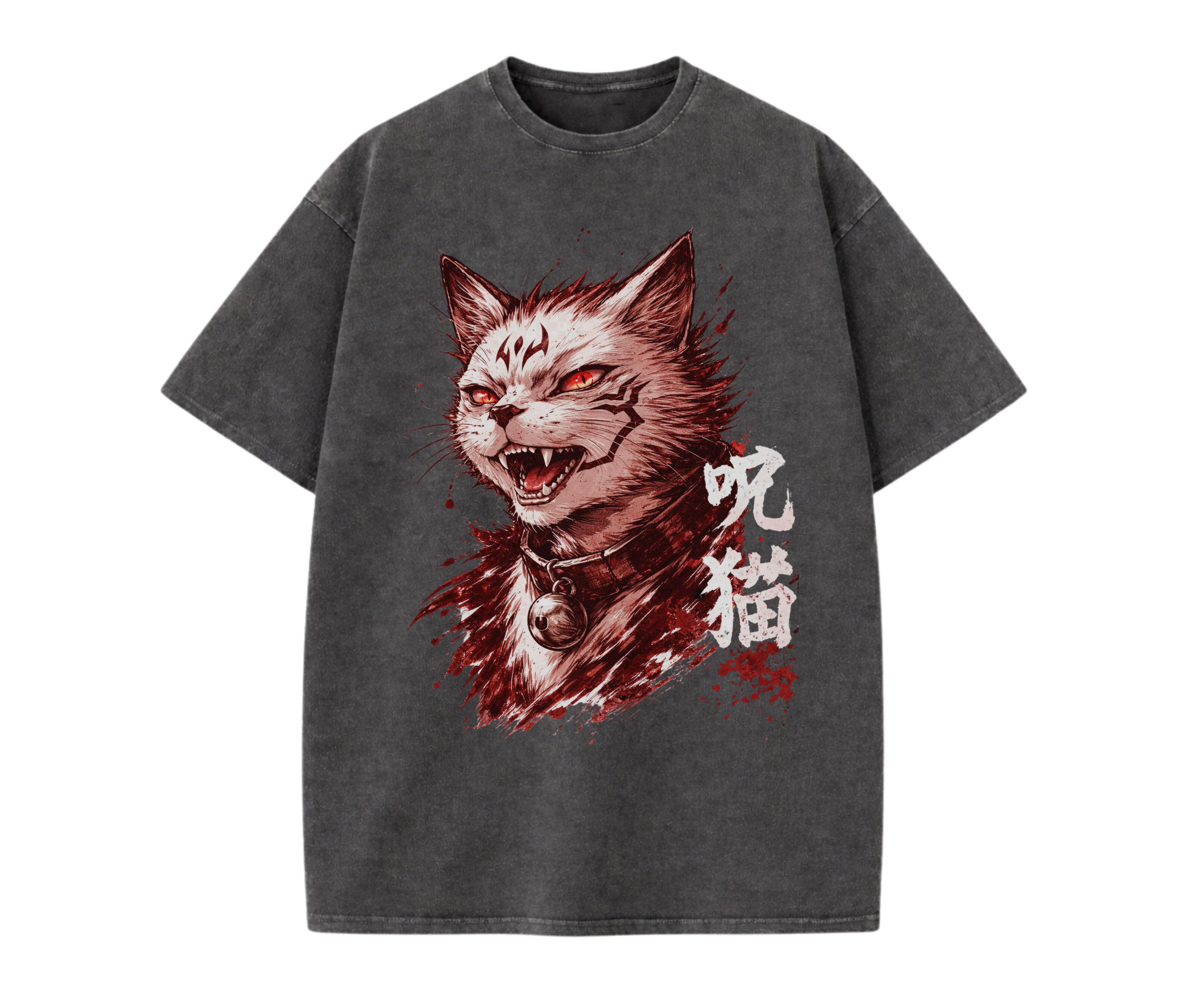 Cursed Cat Anime T-Shirt – Dark Anime Streetwear Graphic Tee