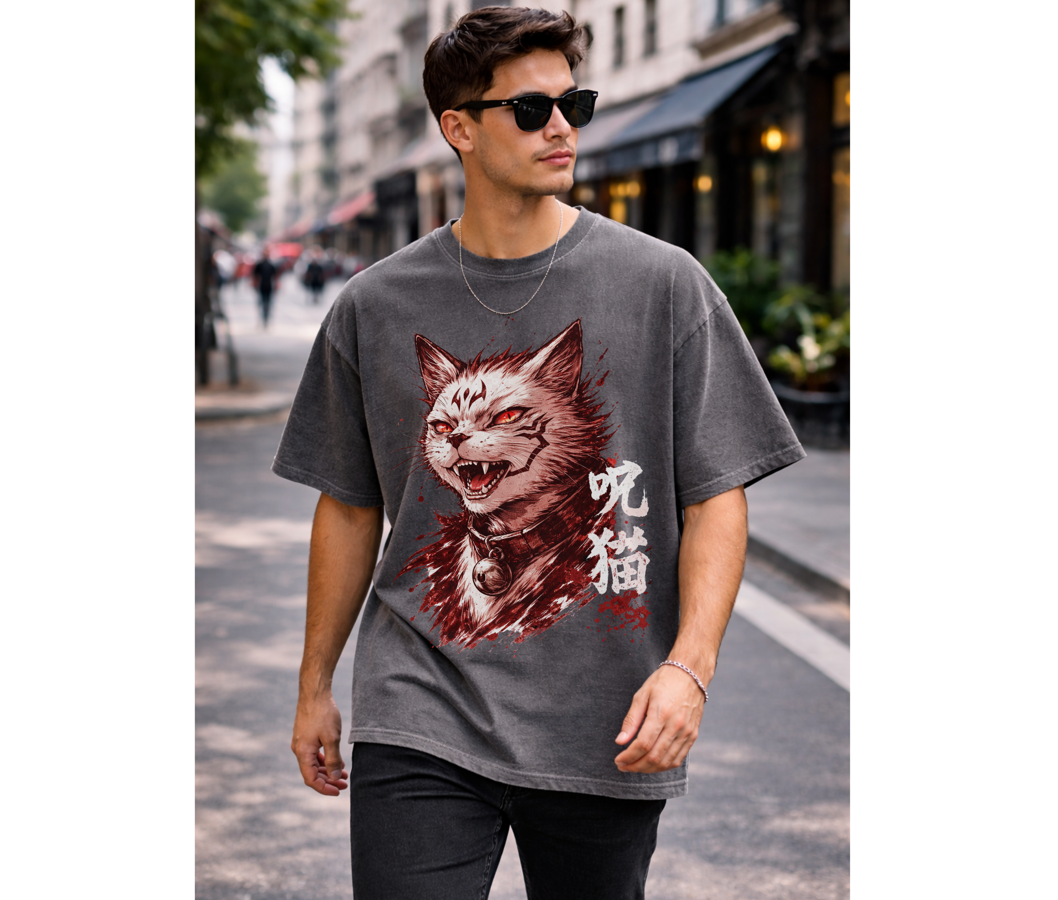 Cursed Cat Anime T-Shirt – Dark Anime Streetwear Graphic Tee