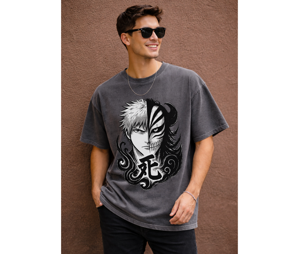 Split Fate Mask – Dark Anime Streetwear Oversized Tee