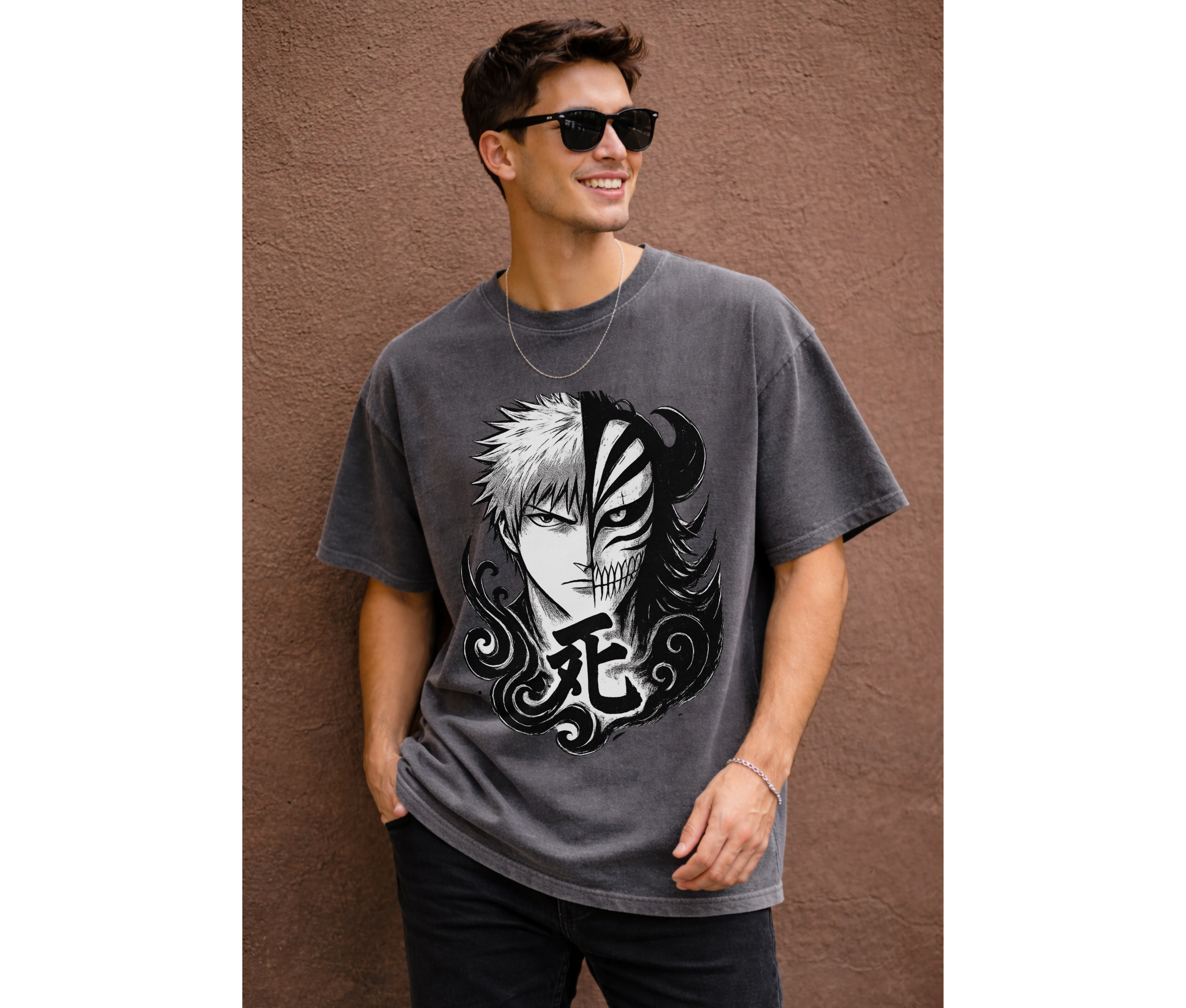 Split Fate Mask – Dark Anime Streetwear Oversized Tee