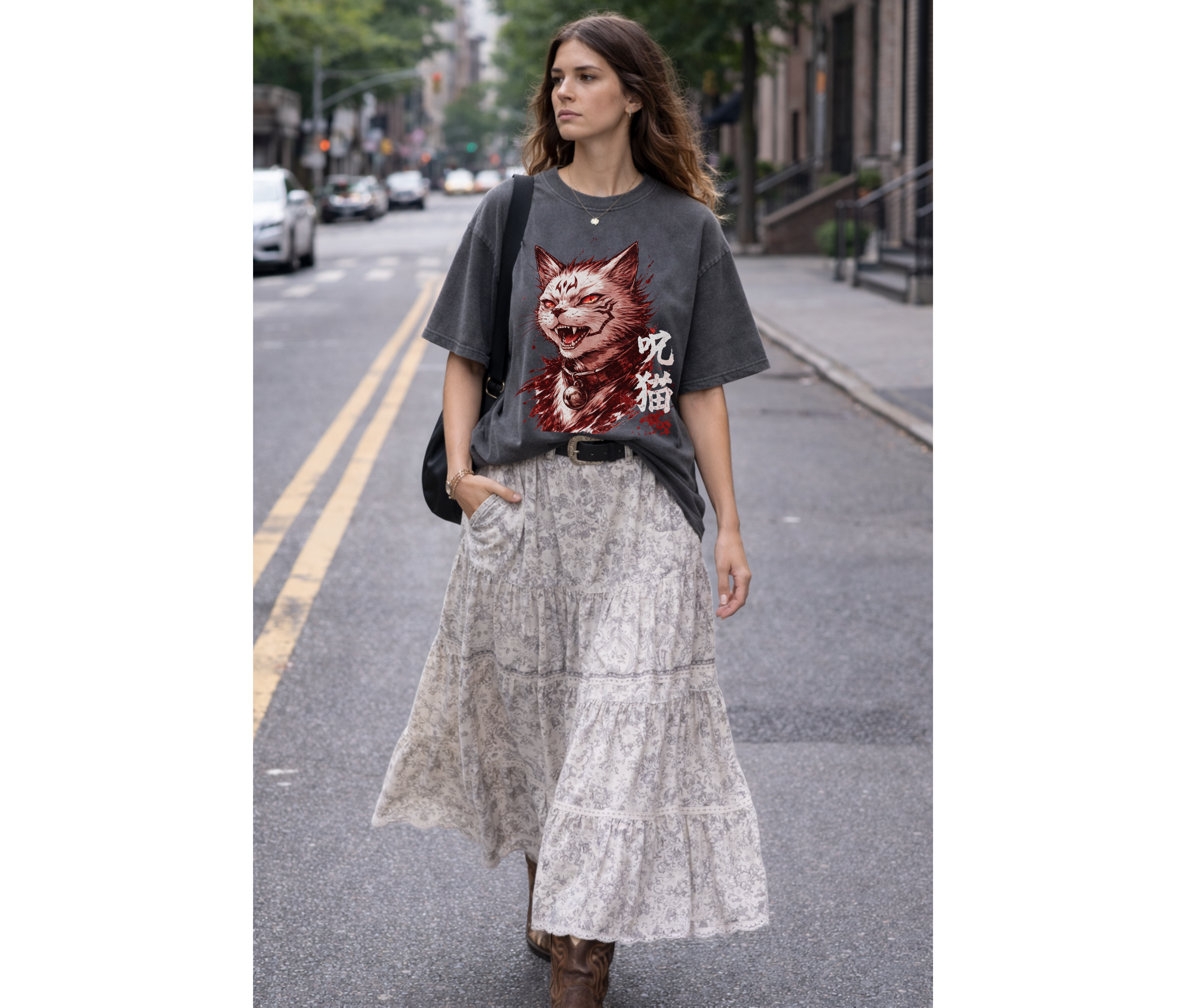 Cursed Cat Anime T-Shirt – Dark Anime Streetwear Graphic Tee