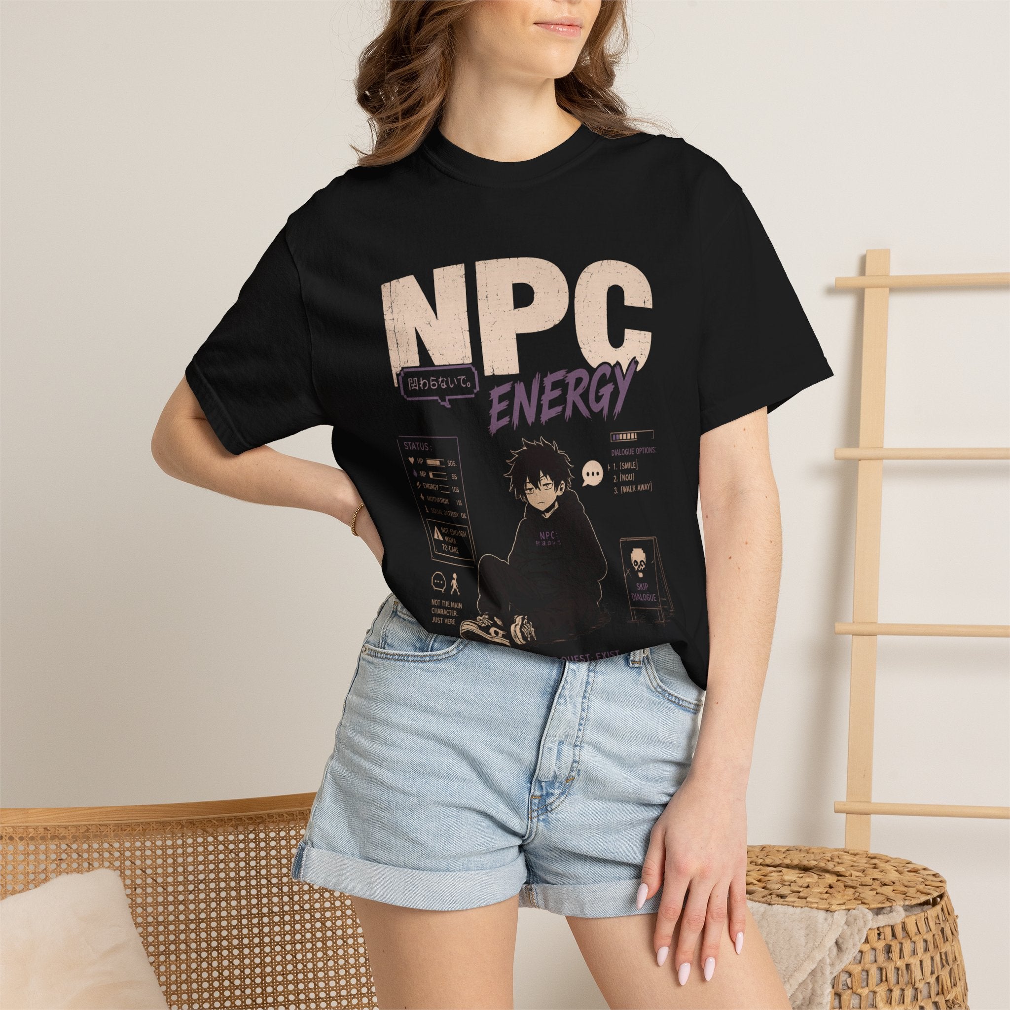 NPC Energy Anime Graphic Tee — Minimal Japanese Streetwear
