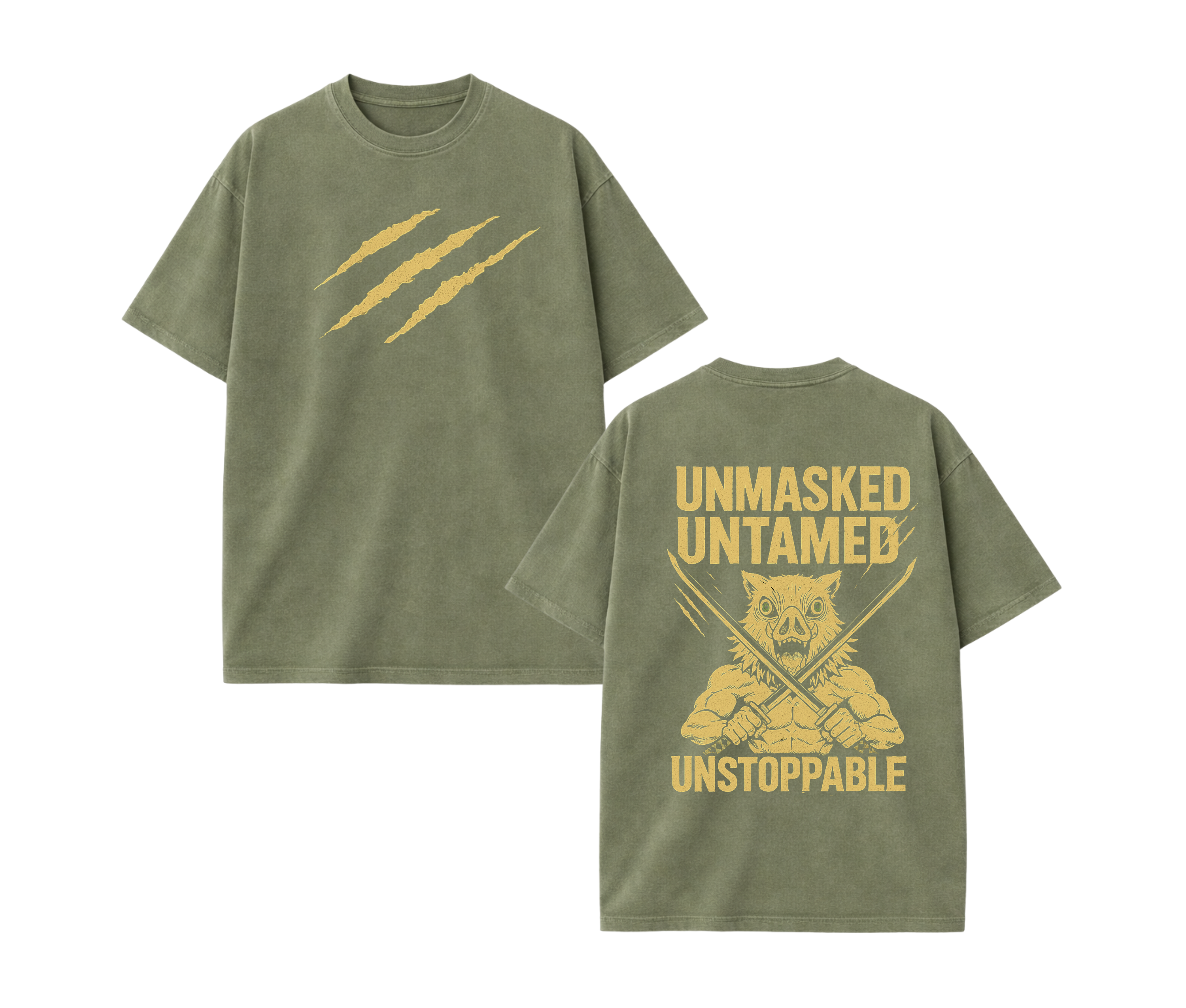 2-Sided Oversized T-Shirt | Anime Boar Mask Vintage Tee