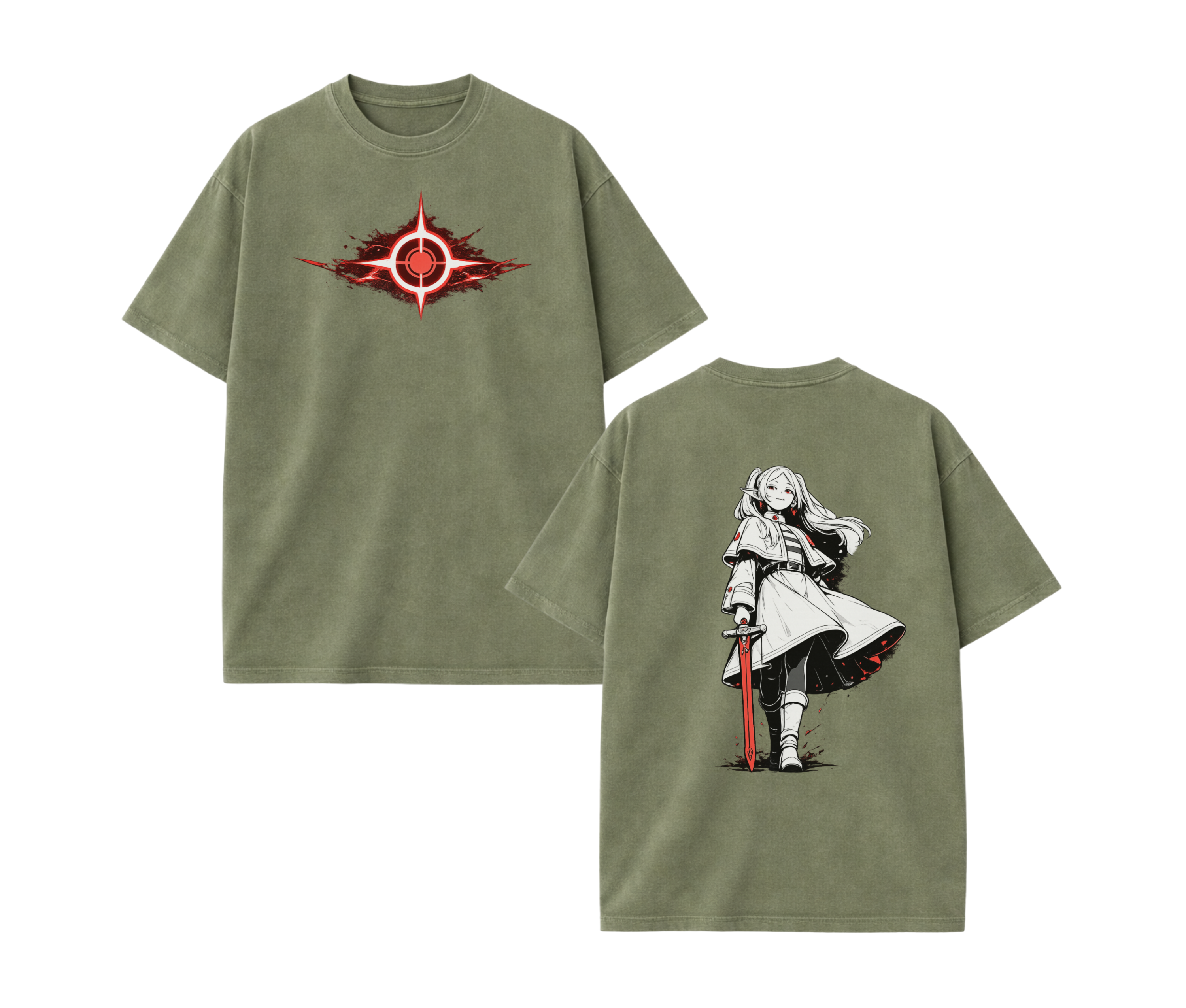 2-Sided Elf Warrior Anime Streetwear T-Shirt | Oversized Two-Sided Graphic Tee