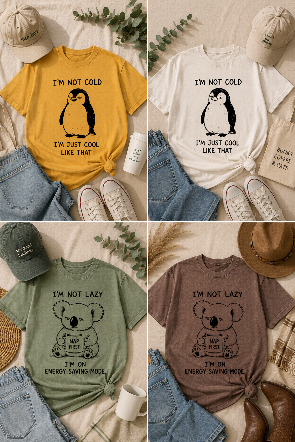Funny Koala Graphic T-Shirt – I'm Not Lazy I'm on Energy Saving Mode Oversized Unisex Tee