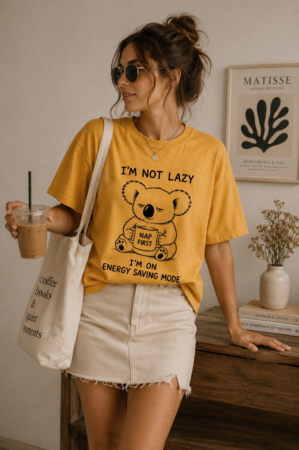 Funny Koala Graphic T-Shirt – I'm Not Lazy I'm on Energy Saving Mode Oversized Unisex Tee