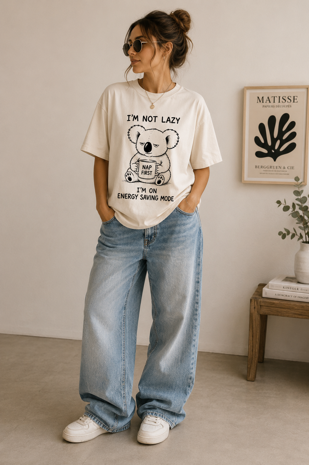 Funny Koala Graphic T-Shirt – I'm Not Lazy I'm on Energy Saving Mode Oversized Unisex Tee